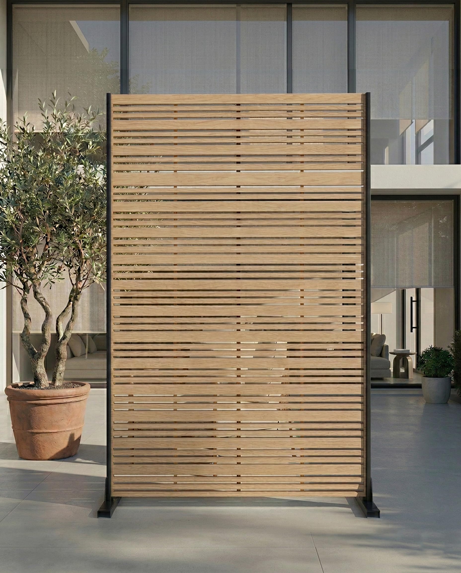 Brise-Vue pour Jardin, Balcon, terrasse et fenêtre, Paravent extérieur en métal 183 cm, résistant aux intempéries et autoportant avec ancrages au Sol, thermolaqué et antirouille