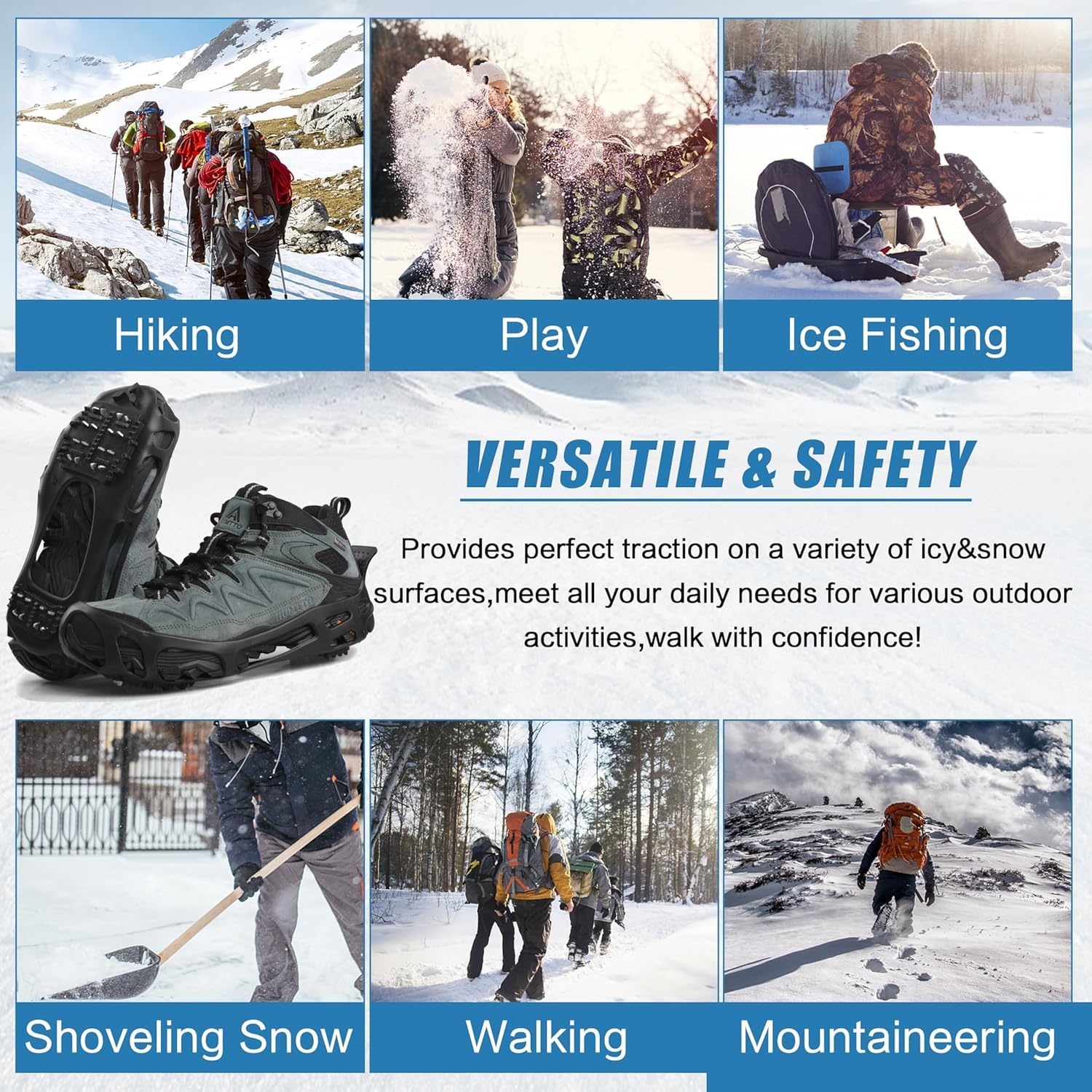 Ramponi per Scarponi 24 Denti Ramponcini da Neve Misure S/M/L/XL Ramponi da Ghiaccio Universali Ramponcini Scarpe Trekking Ice Tacchetti per Camminare, Escursionismo, Alpinismo in Inverno