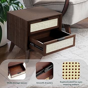 Amazon.com: Bme Jasper Deluxe Solid Wood Rattan Nightstand