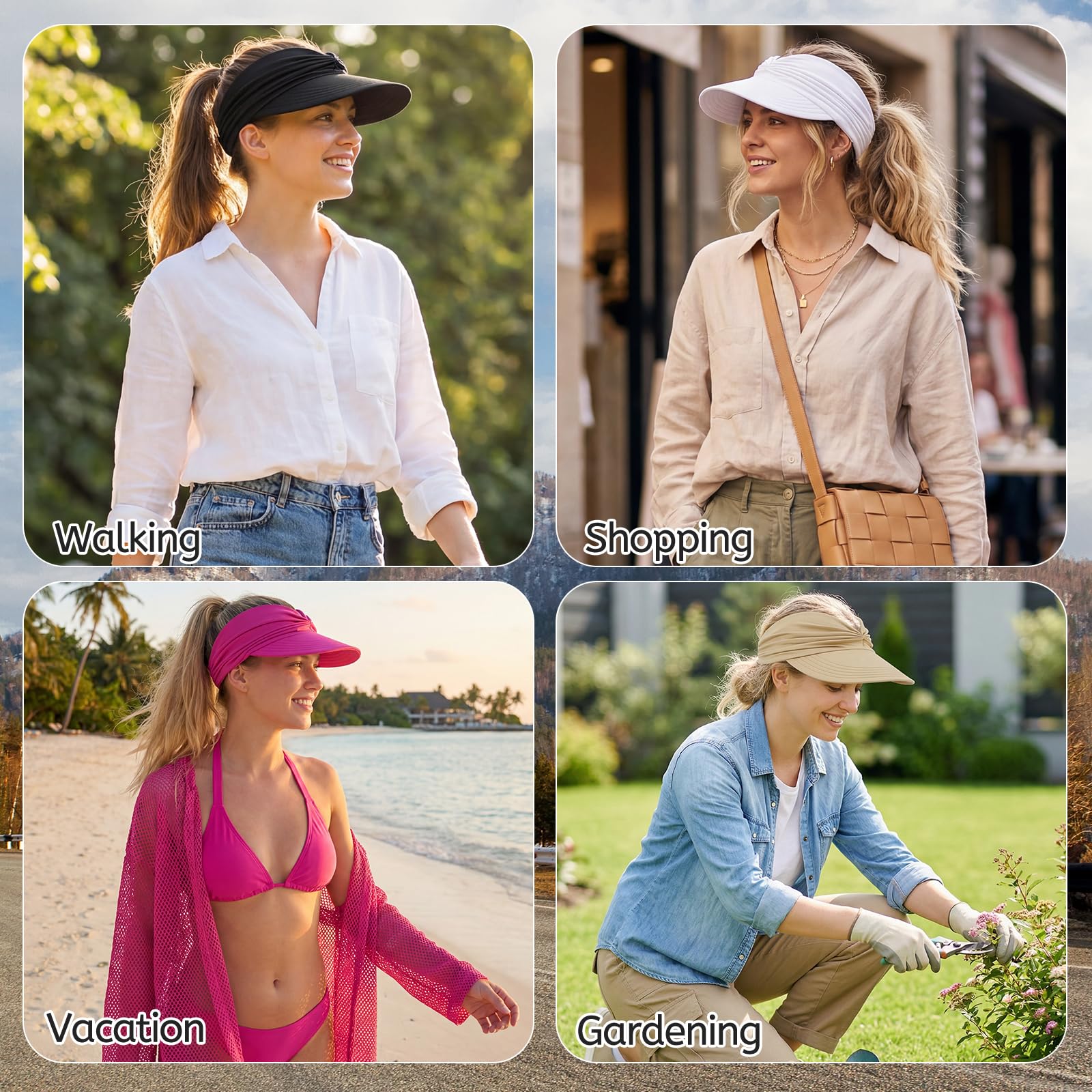 Sombreros de sol para mujer con protección UV, visera de ala ancha, sombreros de verano con cola de caballo, marino, One Size, marino, talla única