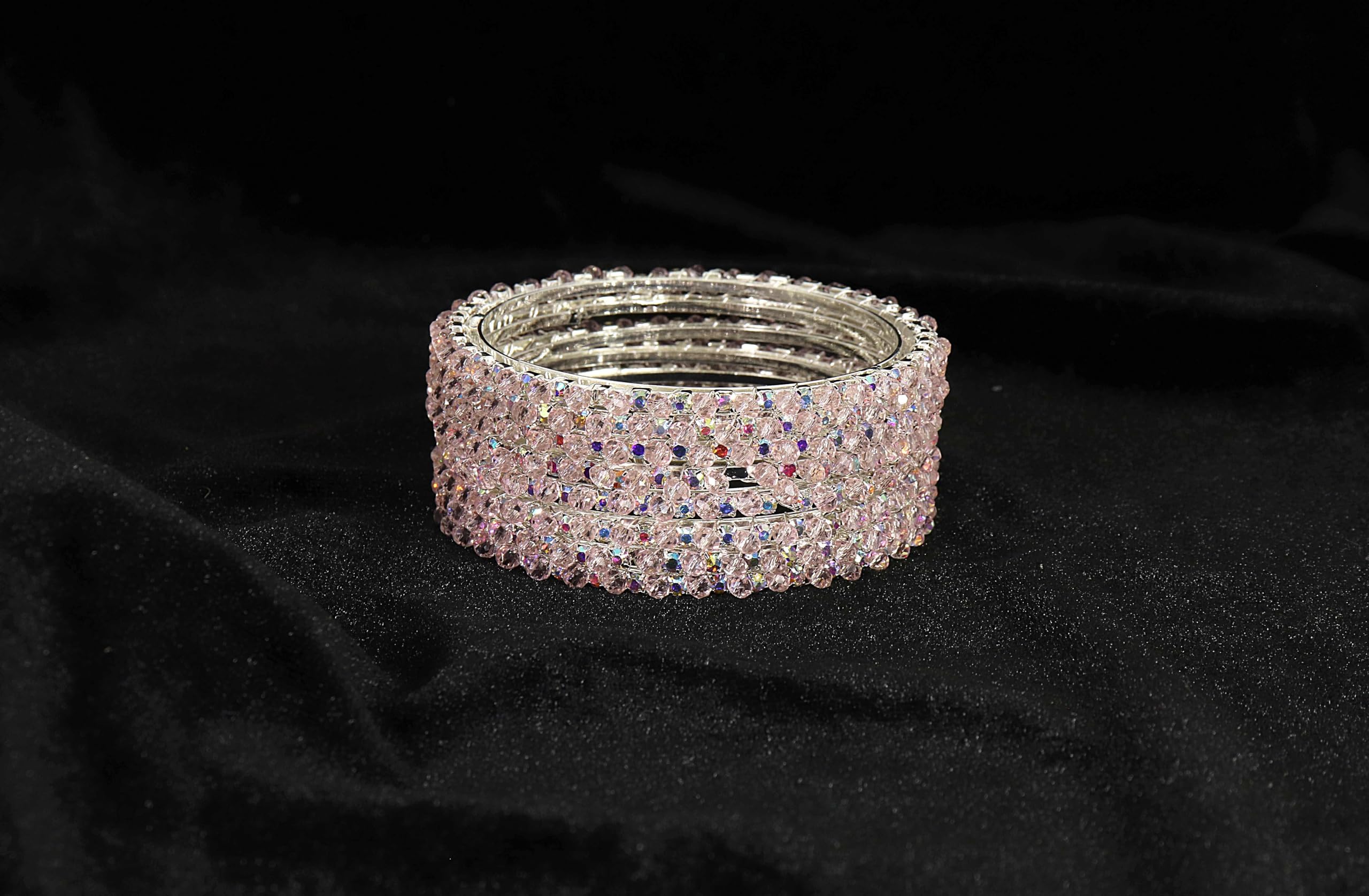 NMII Elegante set di bracciali in lega di metallo con zirconi e perline borchiate per donne e ragazze | Braccialetti in metallo fantasia | Set di braccialetti da donna per matrimonio, festa