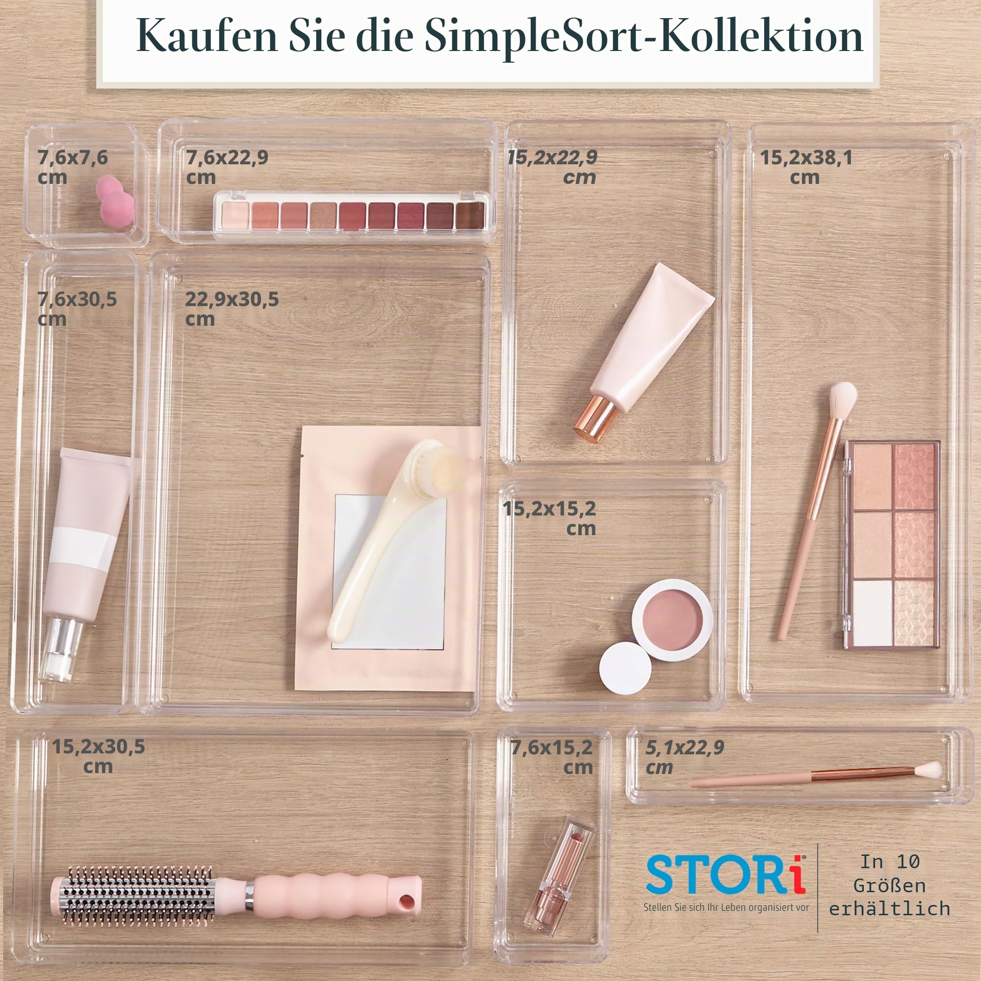 STORi SimpleSort 18-teiliges stapelbares transparentes Schubladen-Organizer-Set | mehrere Größen | Make-up-Aufbewahrungsbehälter und Büro-Schreibtisch-Schubladenteiler | Hergestellt in den USA