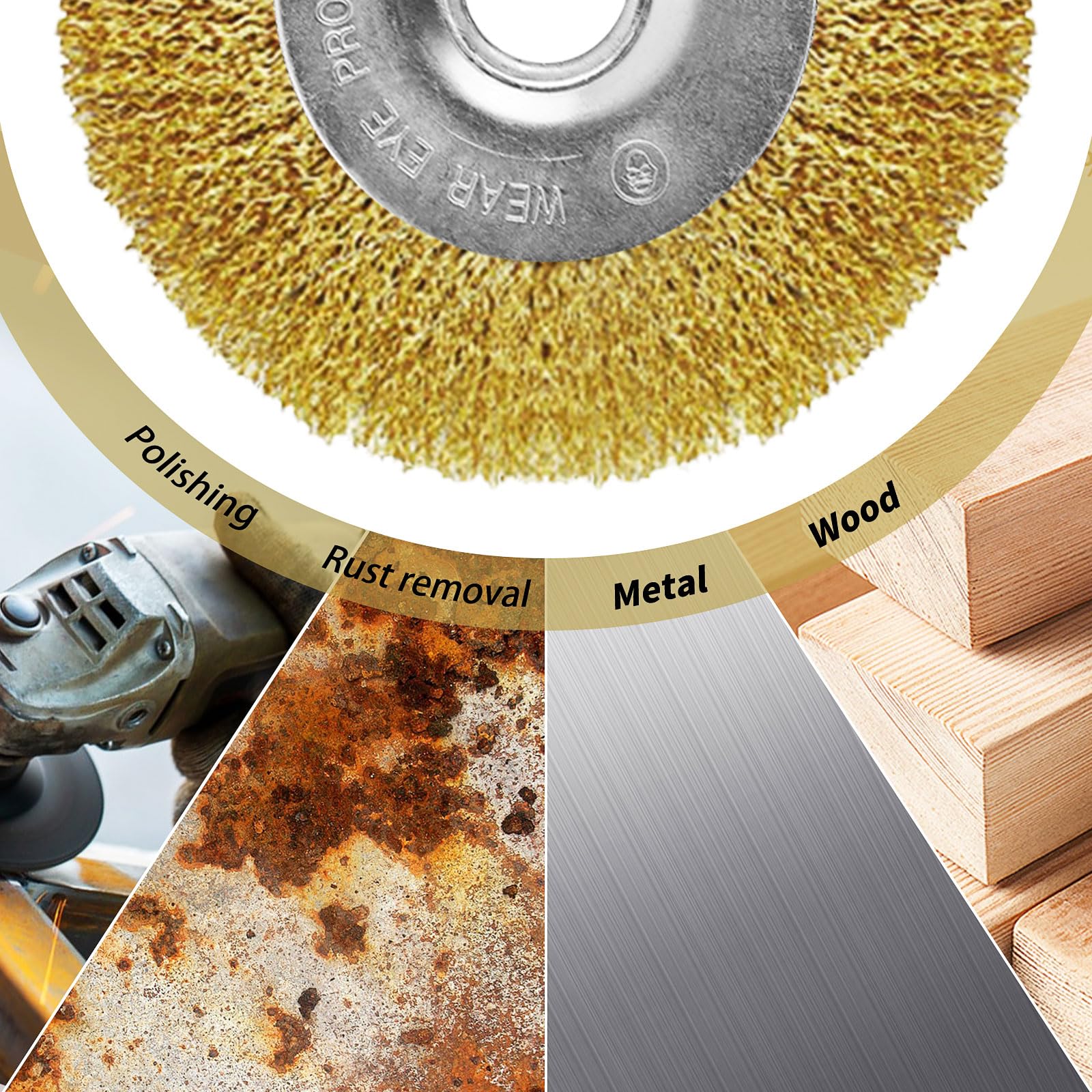 3 Pcs Wire Brushes Drills, Brass Coated Wire Brush Wheel 4 Inch, Wire Wheel Brush Bench Brass Plated Crimped Steel For Cleaning, Rust Removal, Polishing, Deburring & Paint Removal - View #10