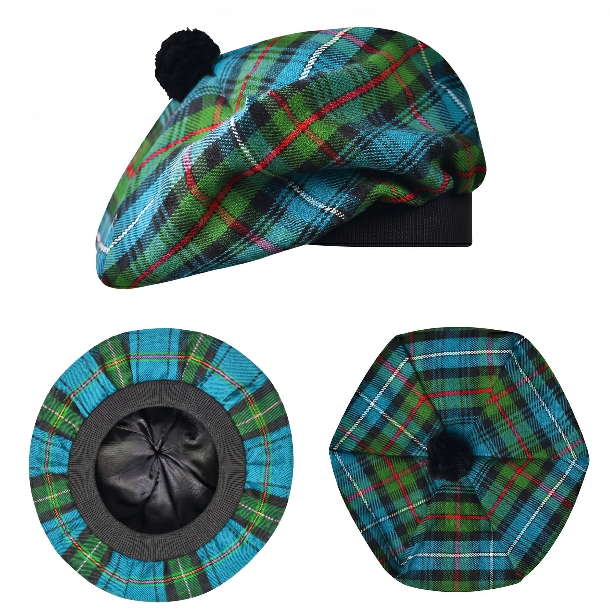 Scottish Hat Tam o Shanter Scottish Bonnet Tartan Hat P.V Tartan (Polyviscose) Wool Blend with Pompom | One Size fits All.