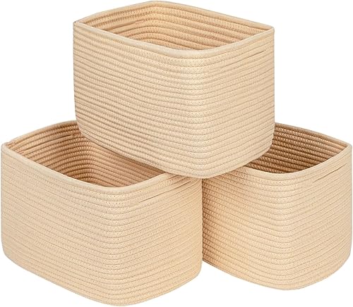 Cubes Woven Baskets Bins for Shelf Storage &Organizing,Cotton Rope Cube Bins for Toys, Decor Woven Storage Bins, Rectangular Storage Basket for