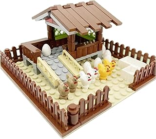 General Jim's Chicken Coop Hen House Modular Building Block Brick Set 122 Piece Toy Playset or Addition to Rural Farm Scene Set with All Accessories Shown for Teens and Adults.