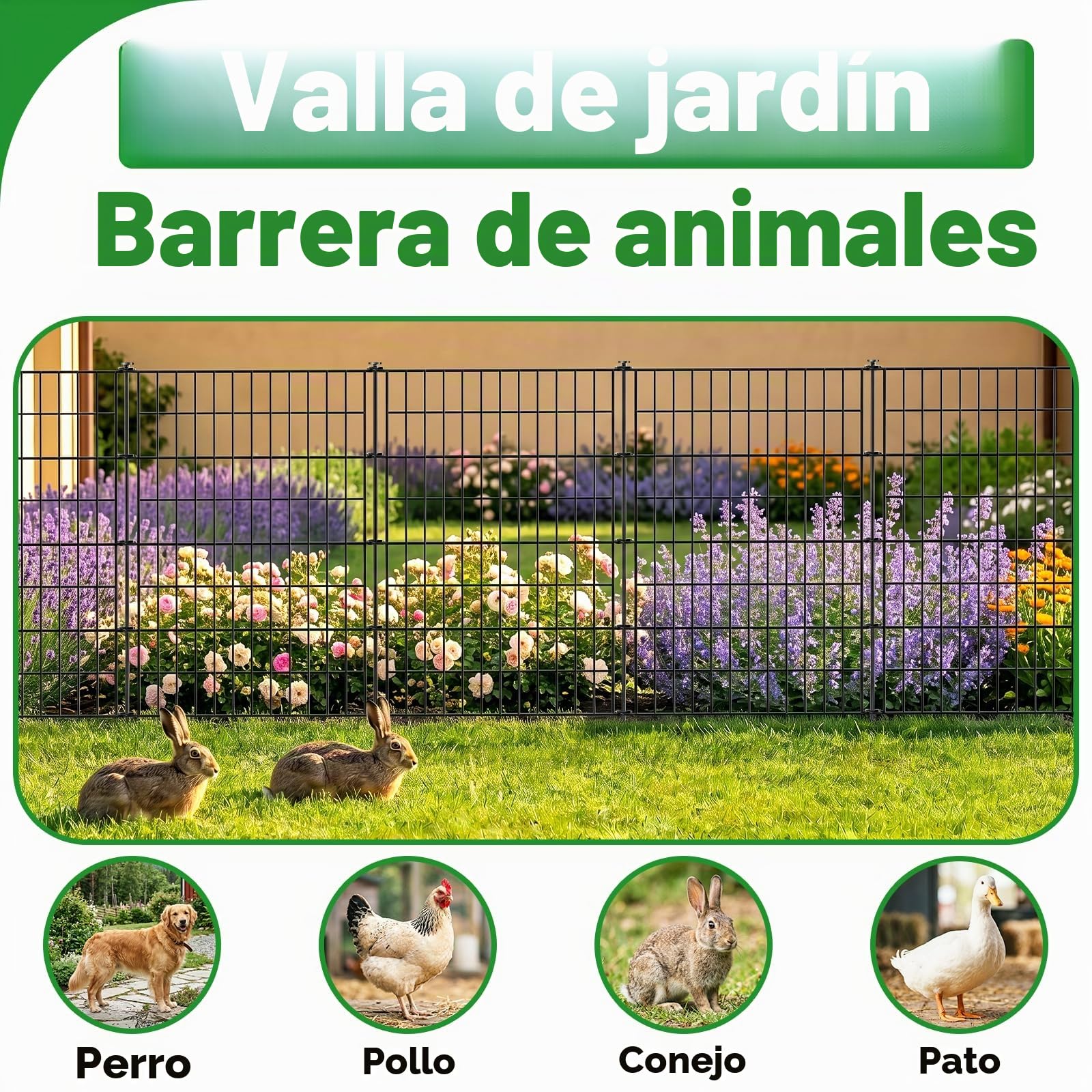 ARIFARO Valla Decorativa de Jardín de 5 Paneles de Longitud Total de 3,5 m (101 cm de Altura x 71 cm de Ancho) No Cavar Barrera de Animales de Esgrima para Conejos, Patio