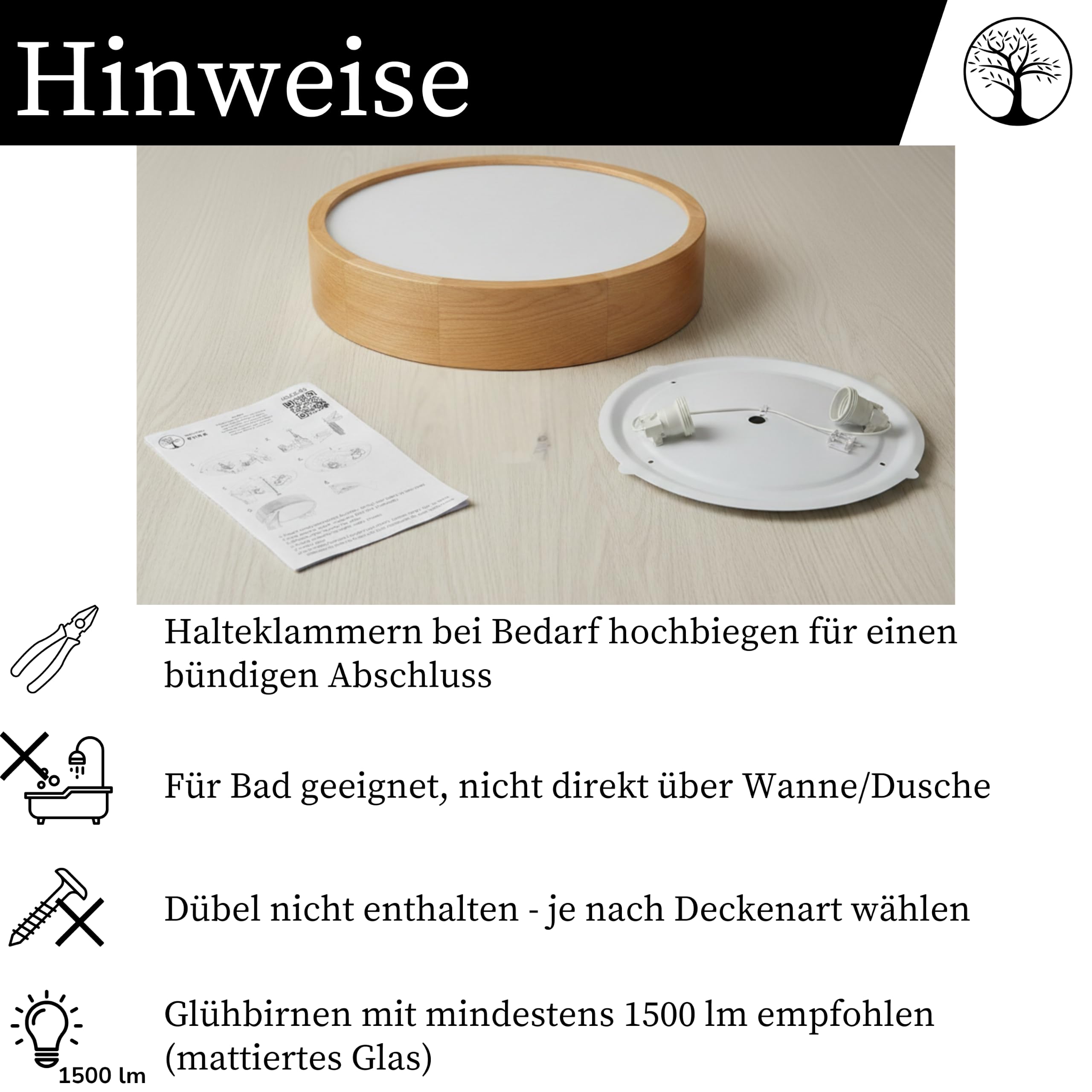 Deckenleuchte Holz - Rund Modern Holzlampe 2xE27 (37 cm) - Deckenlampe Eiche - Natur Lampe für Schlafzimmer, Wohnzimmer, Flur, Küche - Stilvolles Design Eichenholz - LEJA 40 cm