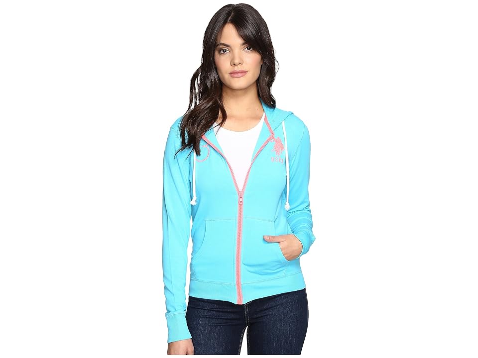 

U.S. POLO ASSN. Neon Pop French Terry Hoodie (Blue Atoll) Women's Sweatshirt