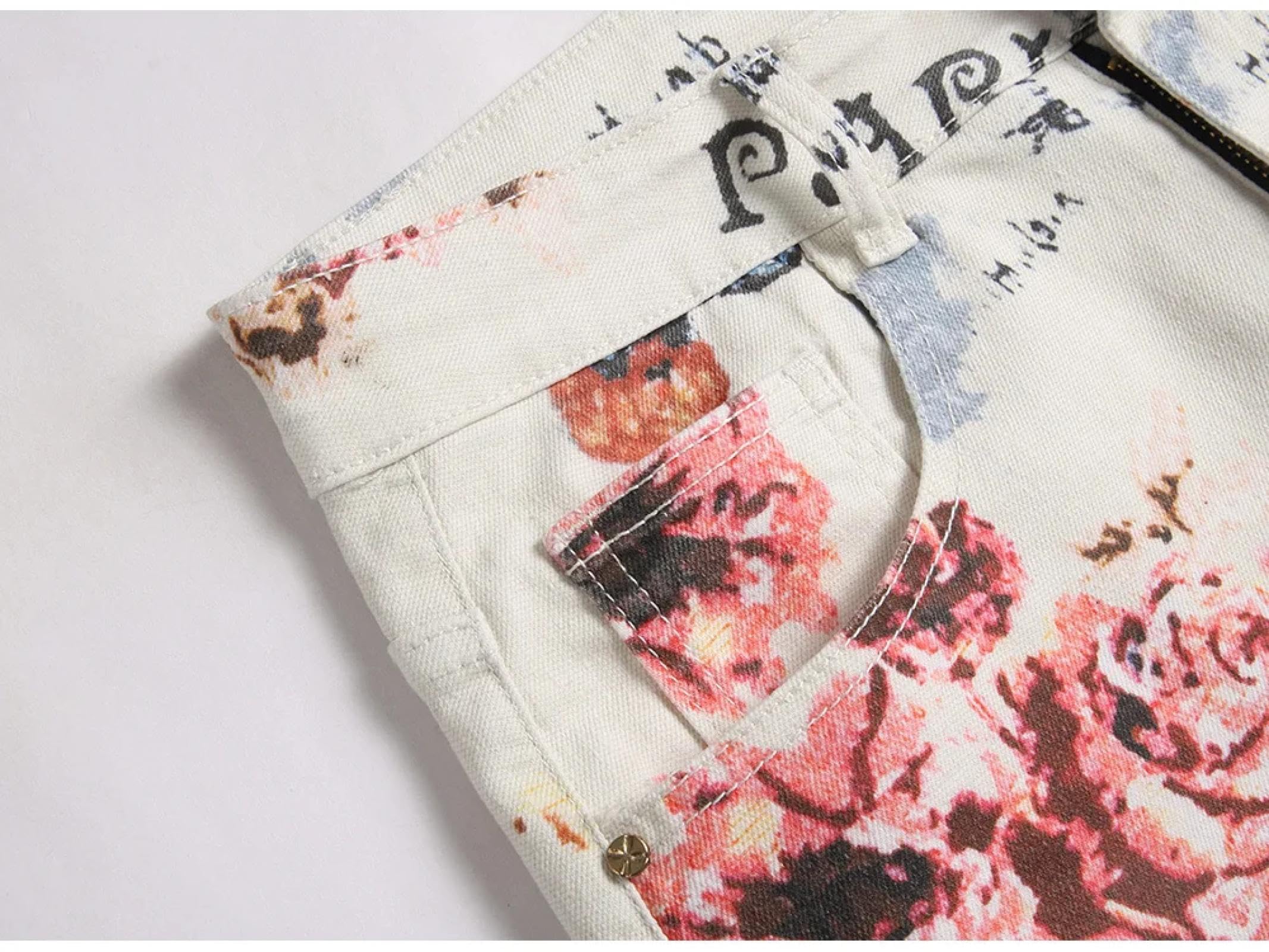 Jeans Pantalon Männer Jeans Mit Schmetterlingsblumenmuster Quasten Schmale Gerade Hosen Taschen Hosen Hosenmuster