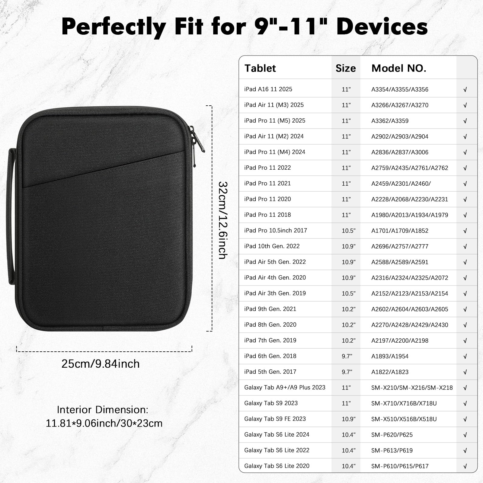 MoKo Funda acolchada de 13 pulgadas para iPad Pro M5 & Air M3 2025,iPad Pro 12.9 M2&M1,Surface Laptop Go 12.4,Galaxy Tab S8+/S9+ 12.4, Bolsa para tablet con asa, Negro