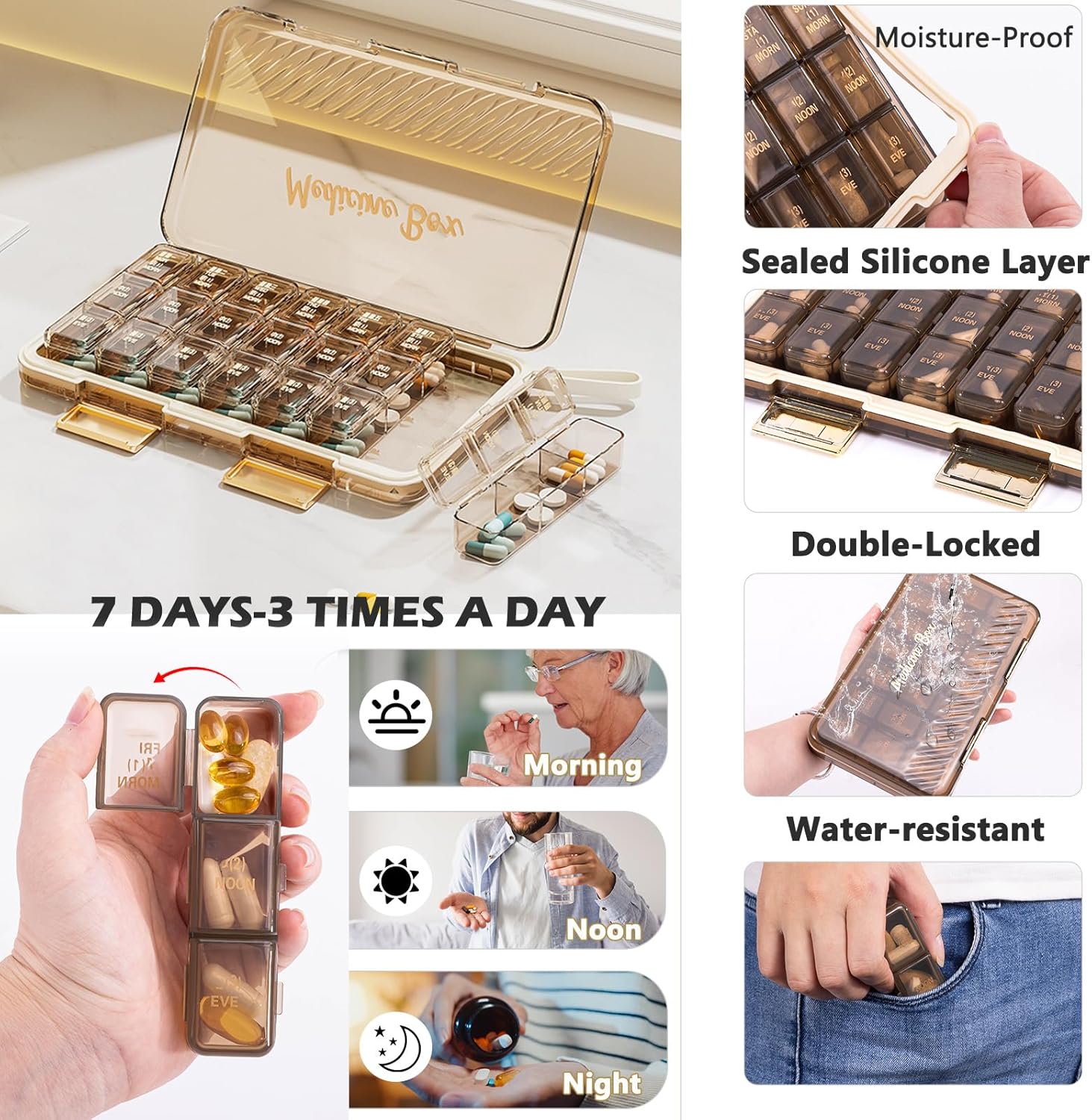 BAGSFY Travel Medicine Bag Organizer with 7-Day Pill Organizer, AM & PM Pill Box, Medication Storage, First Aid Kit Case