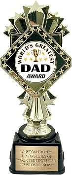 Worlds Best Dad Trophy - Award for Greatest Father - 9 Inches Tall with Custom Engraved Plate!