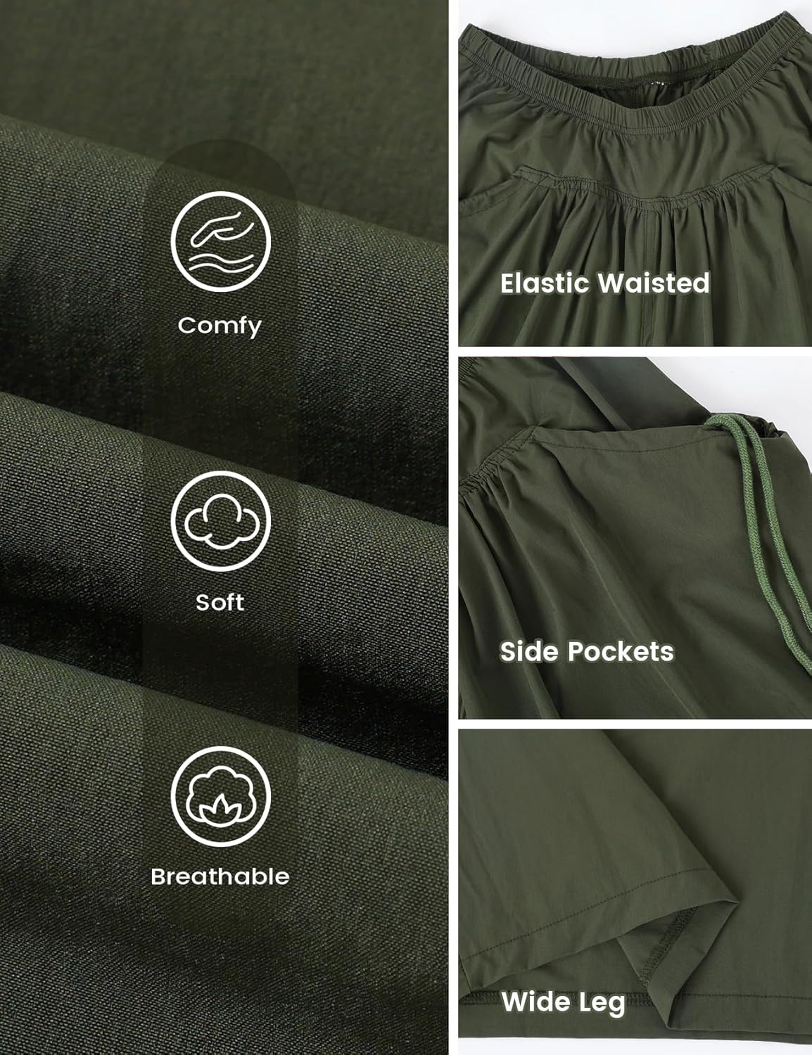 Wyeysyt Womens Wide Leg Track Pants Loose Drawstring Elastic Waist Capri Hiking Baggy Pants with Pockets - Image 6