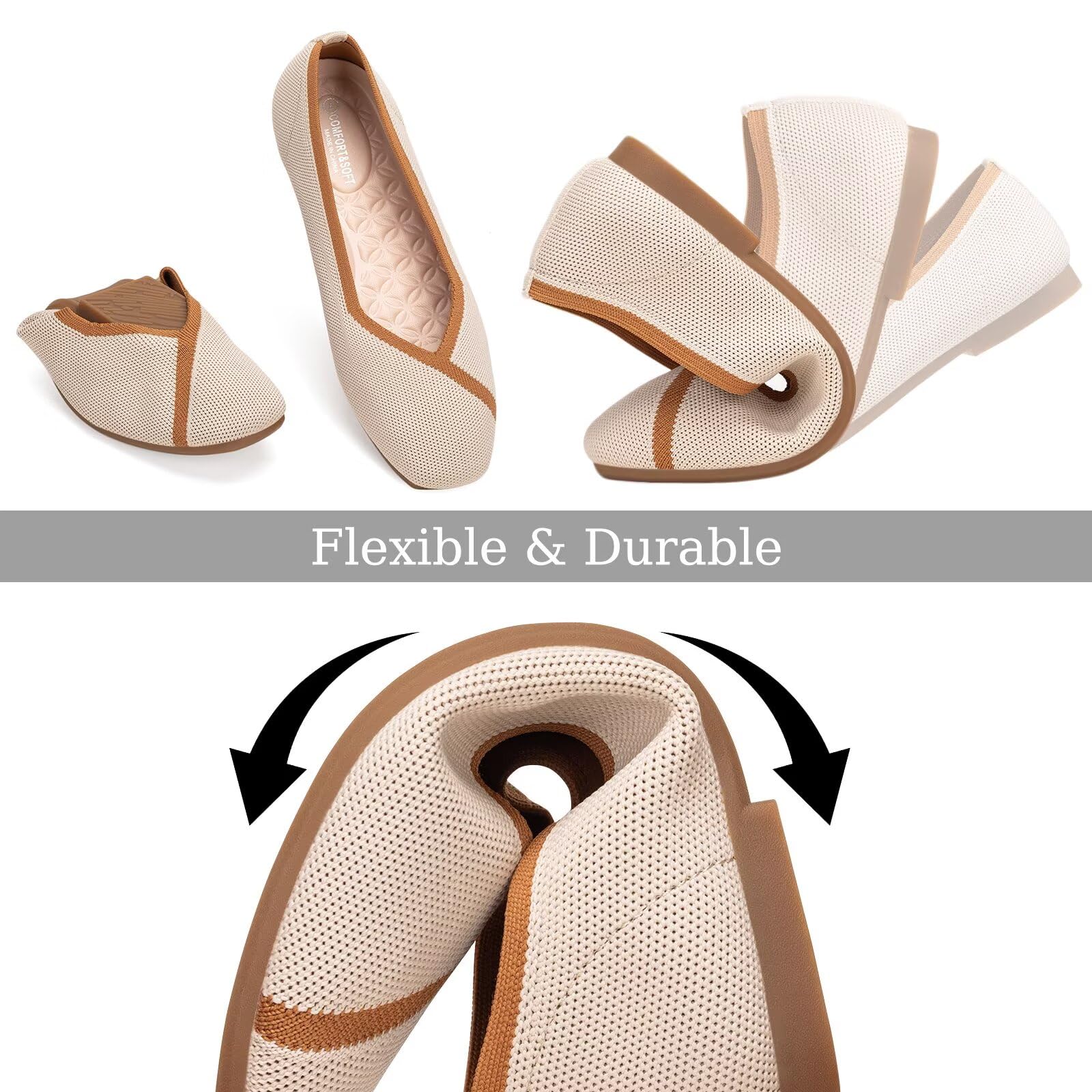 Frank Mully Damen Flache Schuhe mit quadratischer Zehenpartie, Bequeme Flache Strickschuhe, Arbeitsschuhe für Damen
