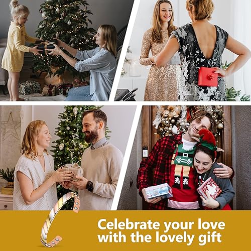 Miniatura 7 de Feraco Pulseras magnéticas de cobre para mujer, pulsera de cobre trenzada de moda para mujer, 99.99% de cobre puro con caja de regalo, regalos para