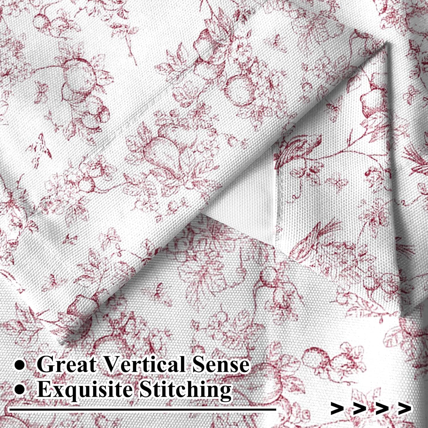 Renaiss Floral Kitchen Curtains Set Linen Tier Curtains and Valance Farmhouse Light Filtering Short Curtain Small Window 24 Inch Length Curtain for Cafe Bathroom Rod Pocket 3 Pieces Set Red on White