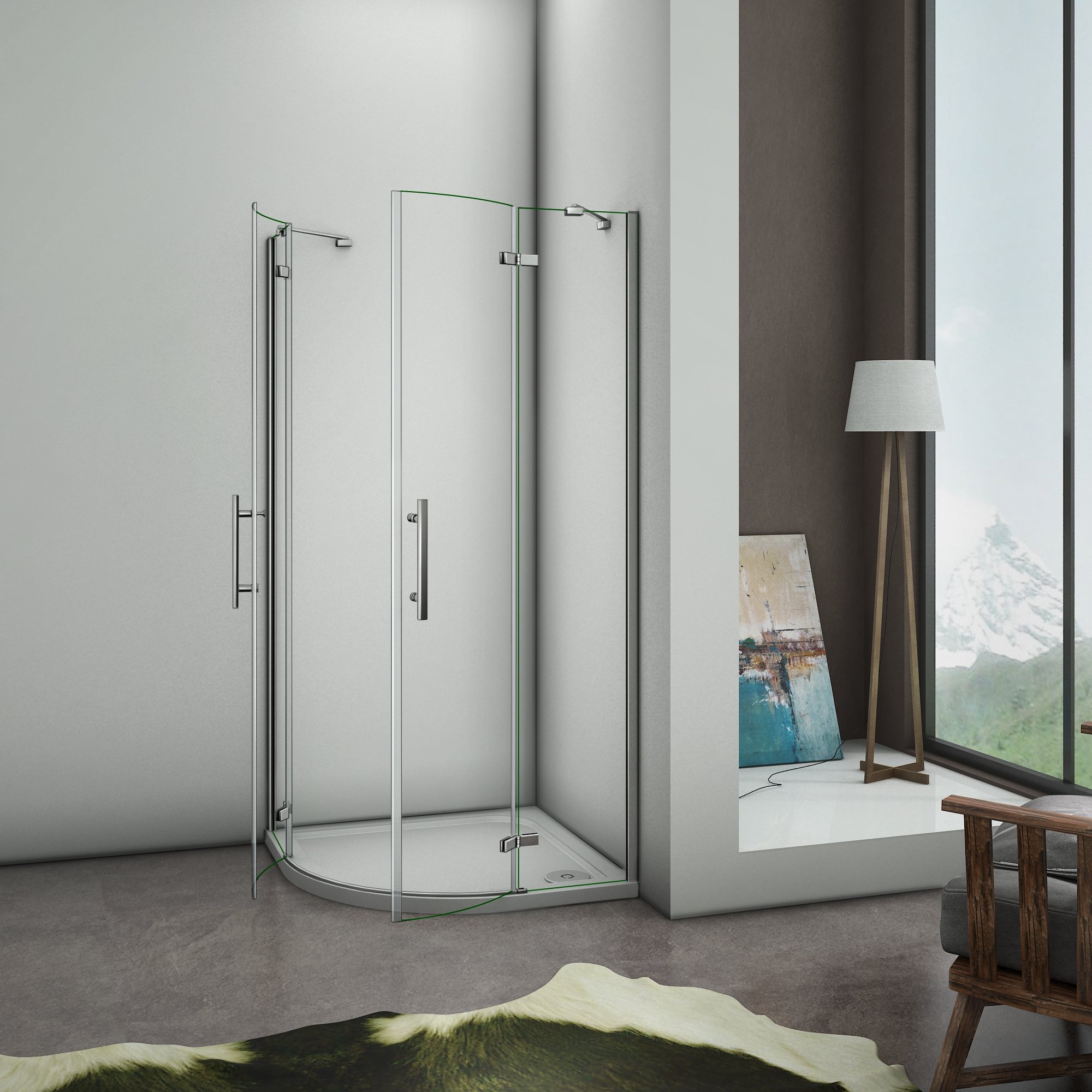 Box Doccia 80x80cm Vetro Alta Semicircolare Porta Battente 195cm