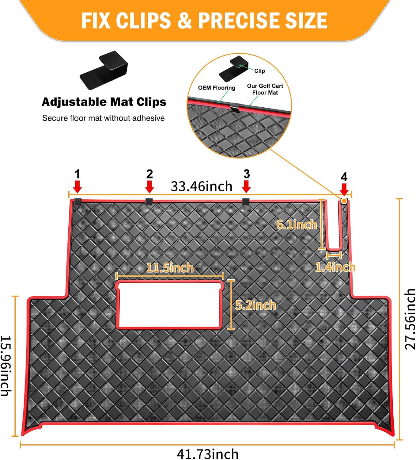 8mm Heavy Duty Rubber Golf Cart Floor Mat,Upgraded Full Coverage Liner for Club Car Precedent 2004-2025,Onward&Tempo 2017-2025,Villager & V4L 2019-2025,Non-Slip Textured,Red Trim