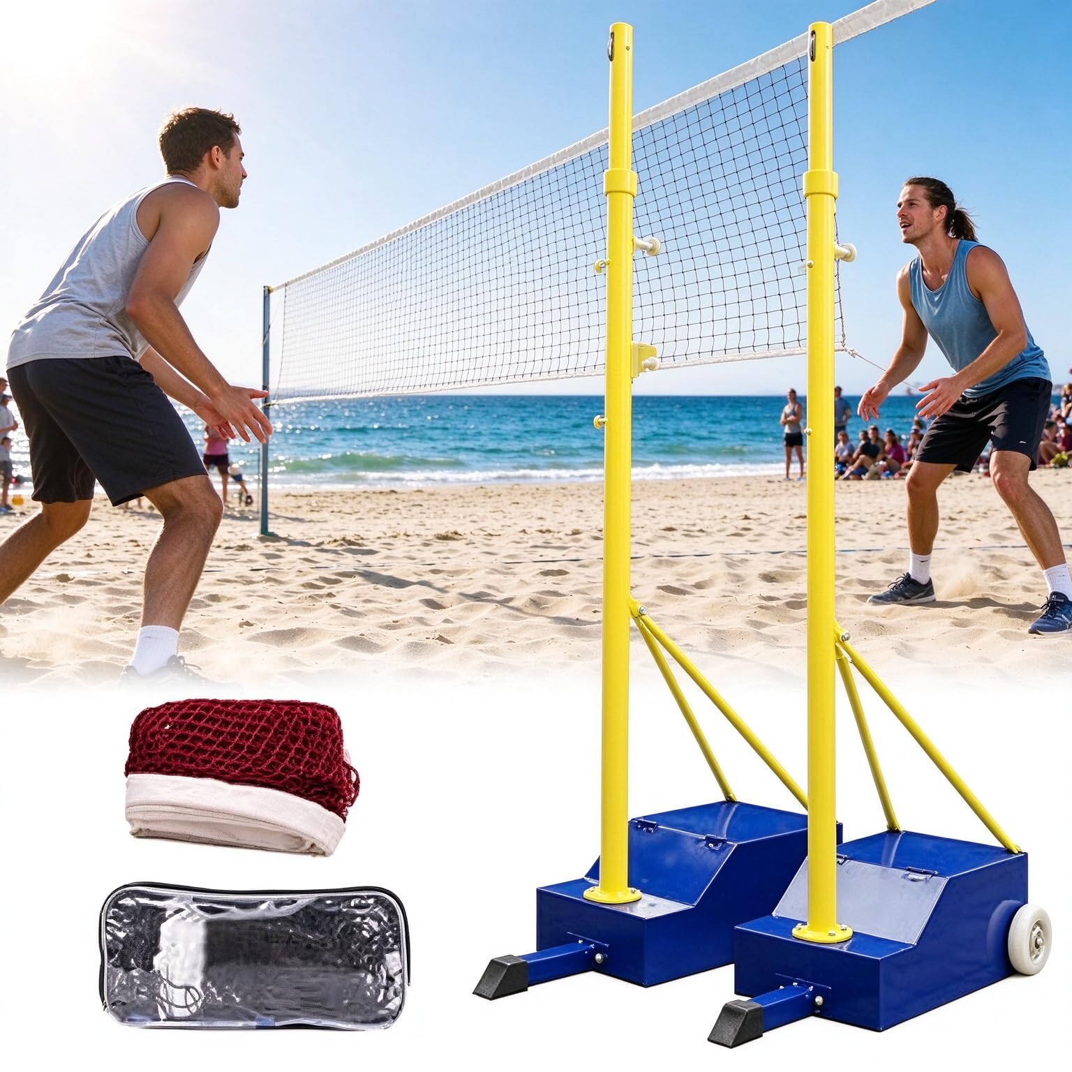 Pali da pallavolo/Badminton con Rete, Altezza Regolabile da 1,5 m a 2,07 m