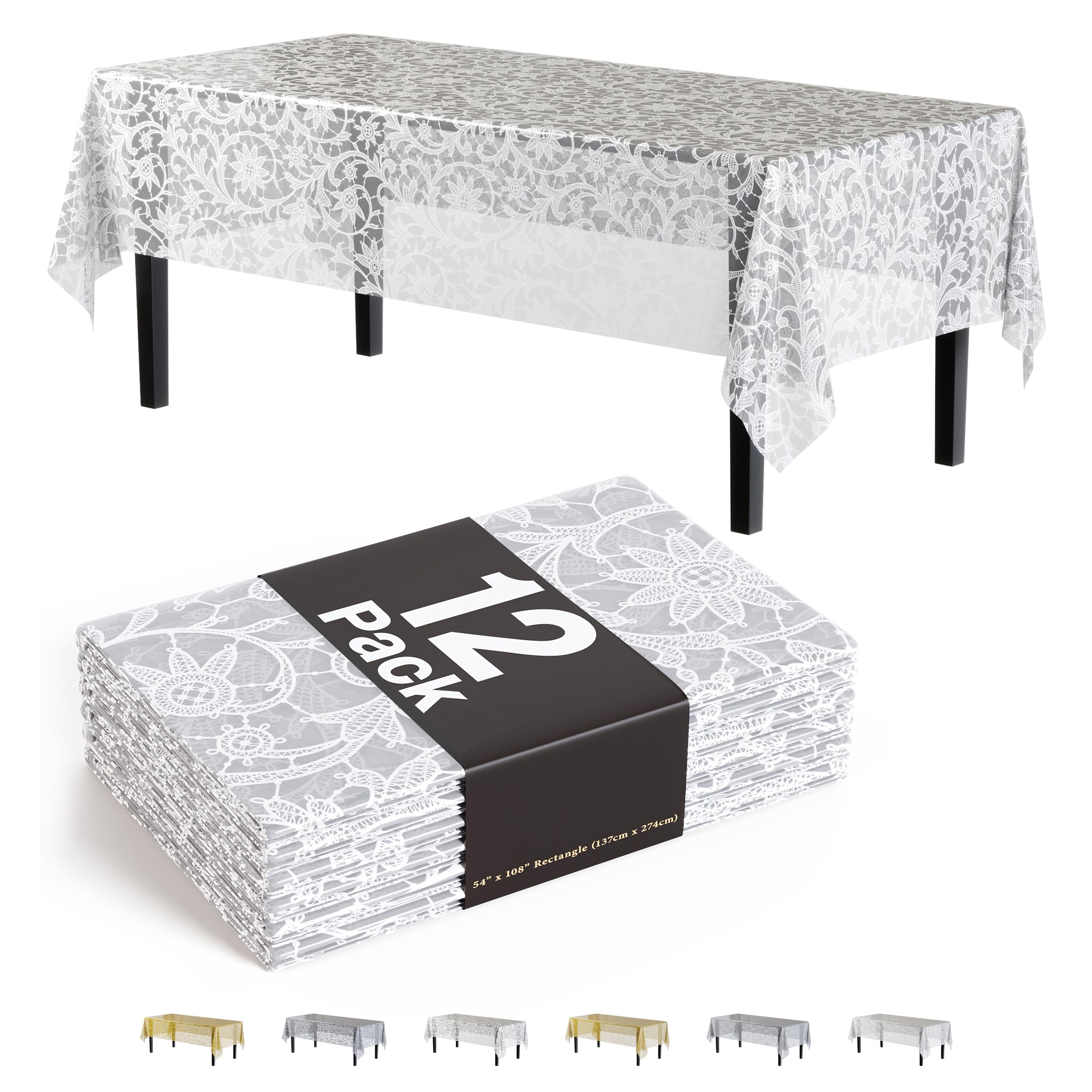 Exquisite White Lace Tablecloth Rectangular 54"x108" - 12 Pack