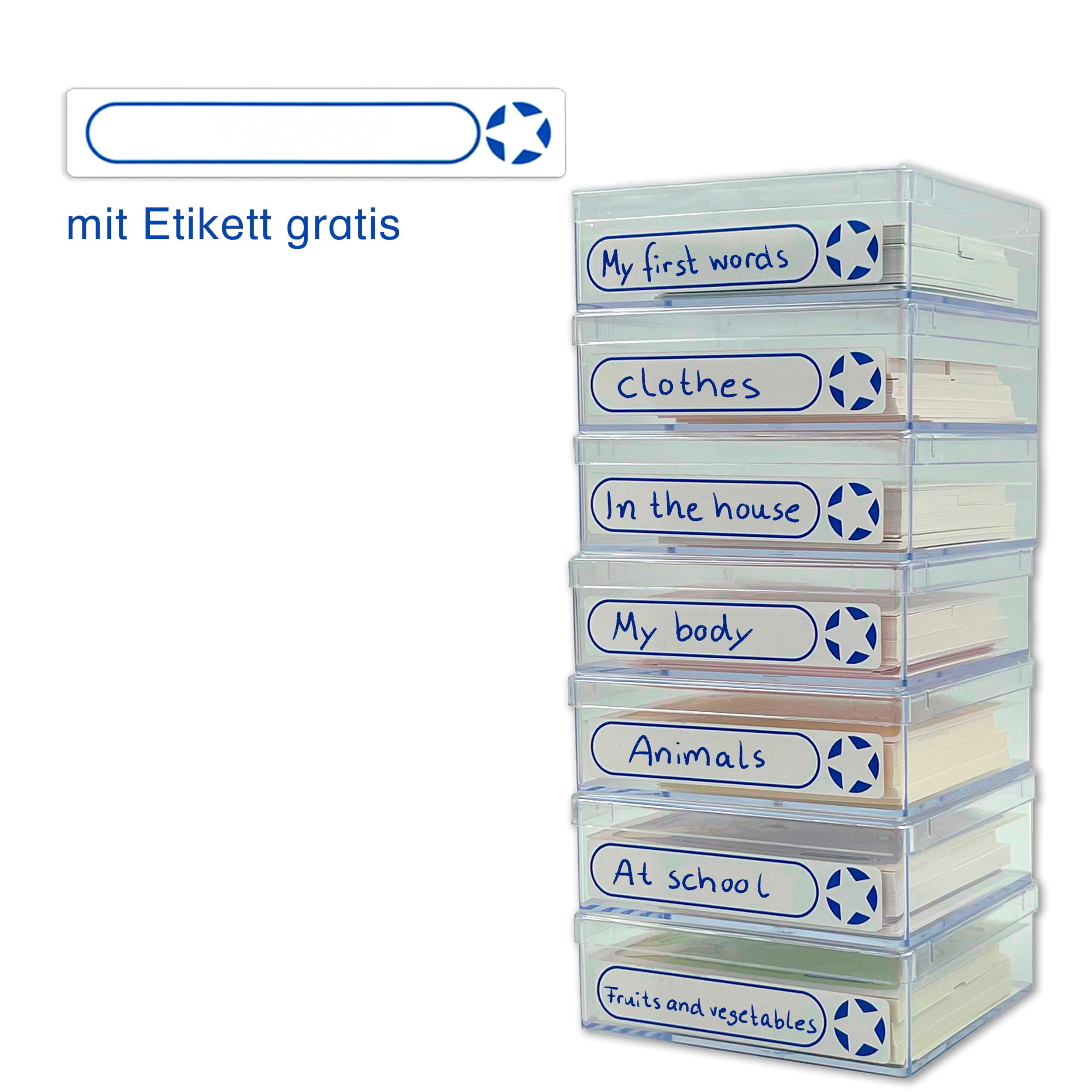 Meine Lesedose Englisch 1-7 - Grundwortschatz Englisch - Deutsch - DaZ - Jetzt neu mit Etikett zum Beschriften: 7 Dosen mit je 24 Bild-Wort-Karten - Ideal für: DaZ und Inklusion