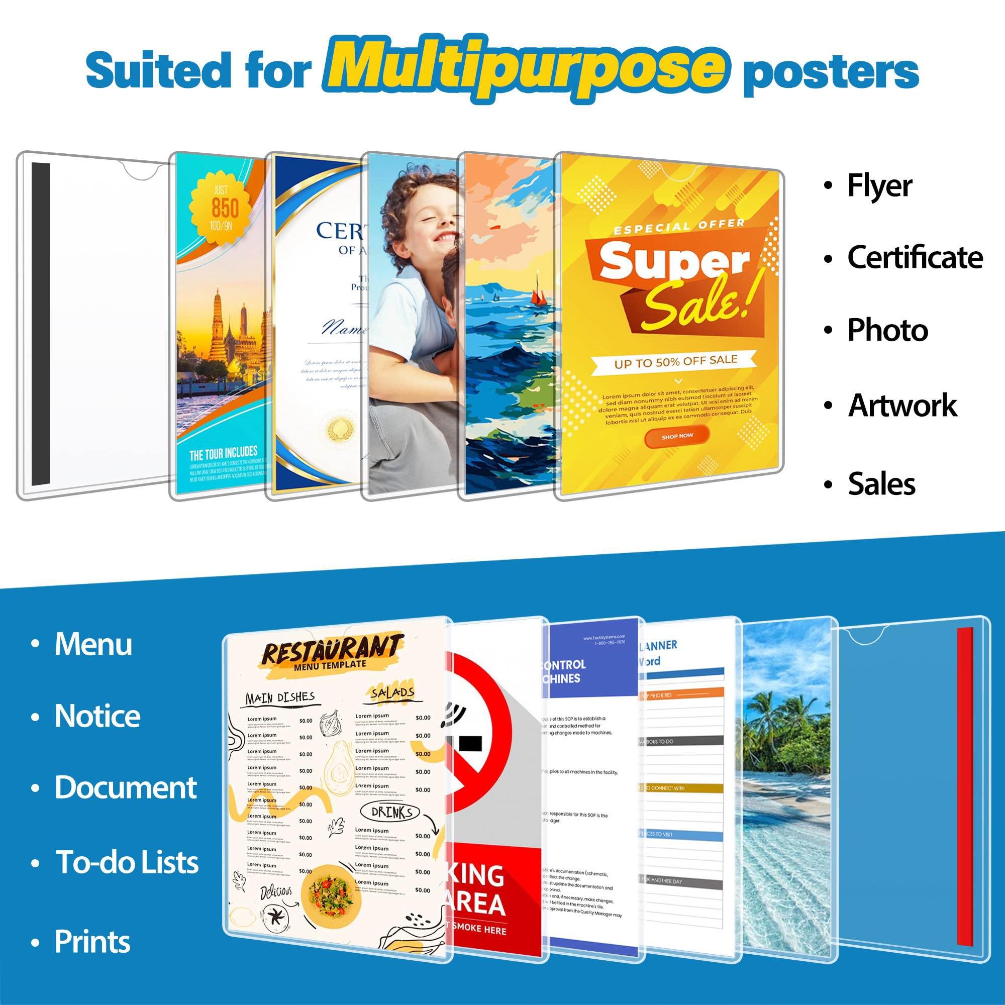 Soporte de Pared A4 Magnético y Adhesivo, Pack de 2 – Expositor Acrílico Transparente para Carteles, Documentos y Avisos, Soporte Expositor de Pared para Oficina, Tienda, Restaurante y Hogar