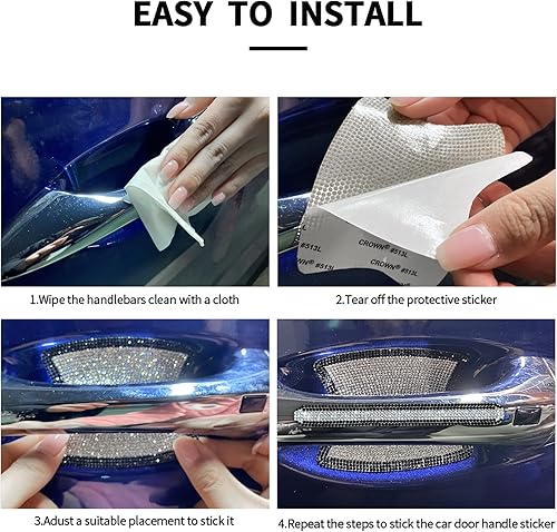 Miniatura 6 de 8 piezas brillantes para manija de puerta de coche, calcomanía universal de seguridad resistente a los arañazos, cubierta de manija de automóvil