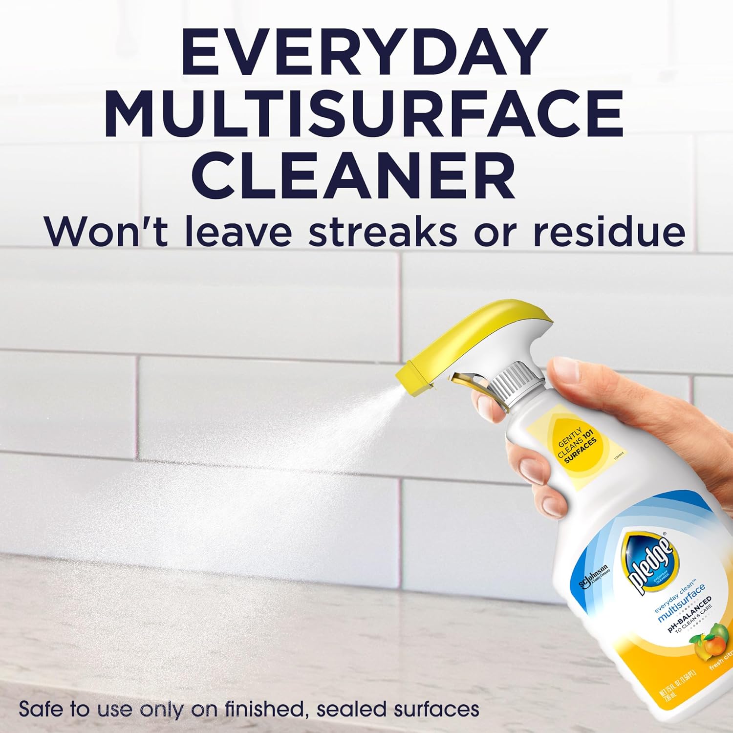 Pledge pH-Balanced Multisurface Cleaner Spray for Everyday Care,Fresh Citrus Scent,25oz,(Pack of 6)