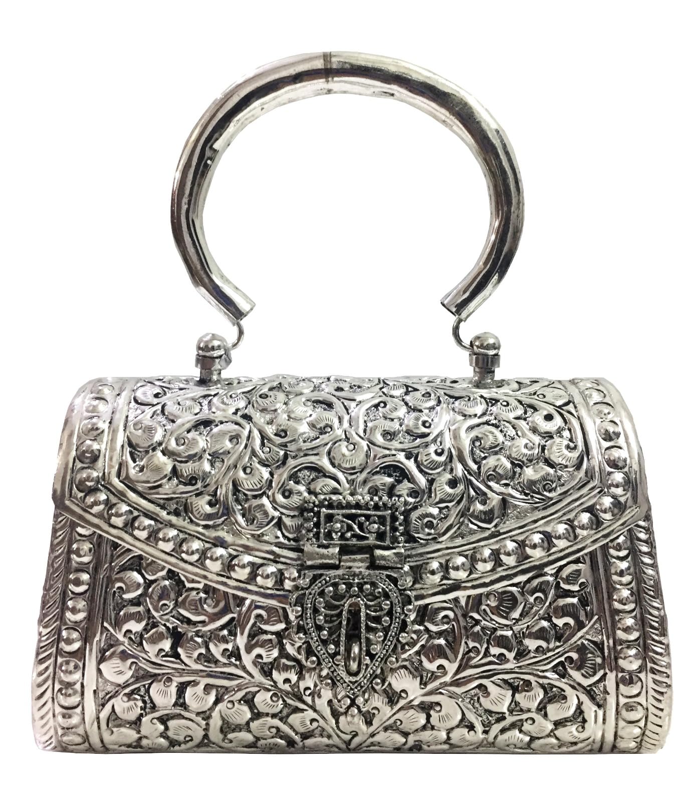 German Silver Antique Metal Ethnic Handle Bag with Intricate Carving for Women-image-6