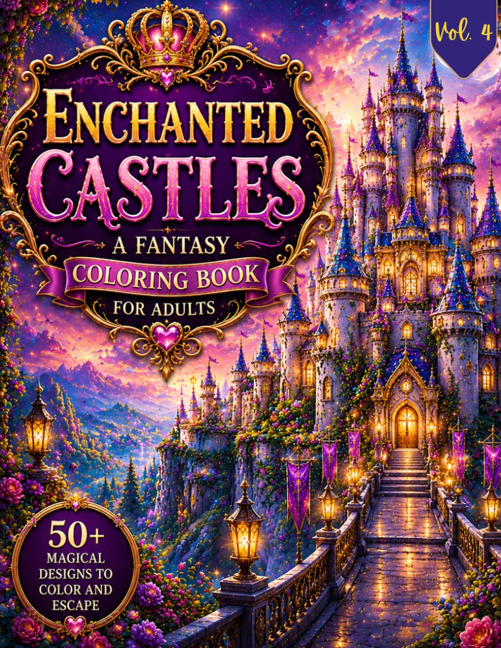 Enchanted Castles: A Fantasy Coloring Book for Adults Vol. 4: Magical Fairy Castles, Cozy Fantasy Interiors, Mushroom Houses, Enchanted Gardens & Whimsical Worlds for Relaxation