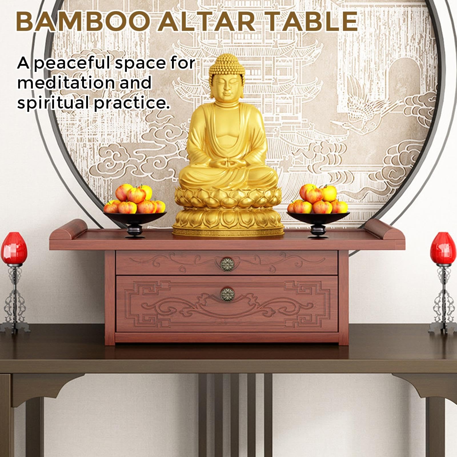 Altar de Mesa de Madera para Oración, Soporte para Buda con Cajón