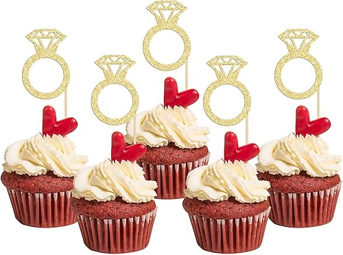 Gyufise 36 piezas de anillos de diamantes para cupcakes, anillos de boda con purpurina dorada para boda, compromiso, aniversario, fiesta de San