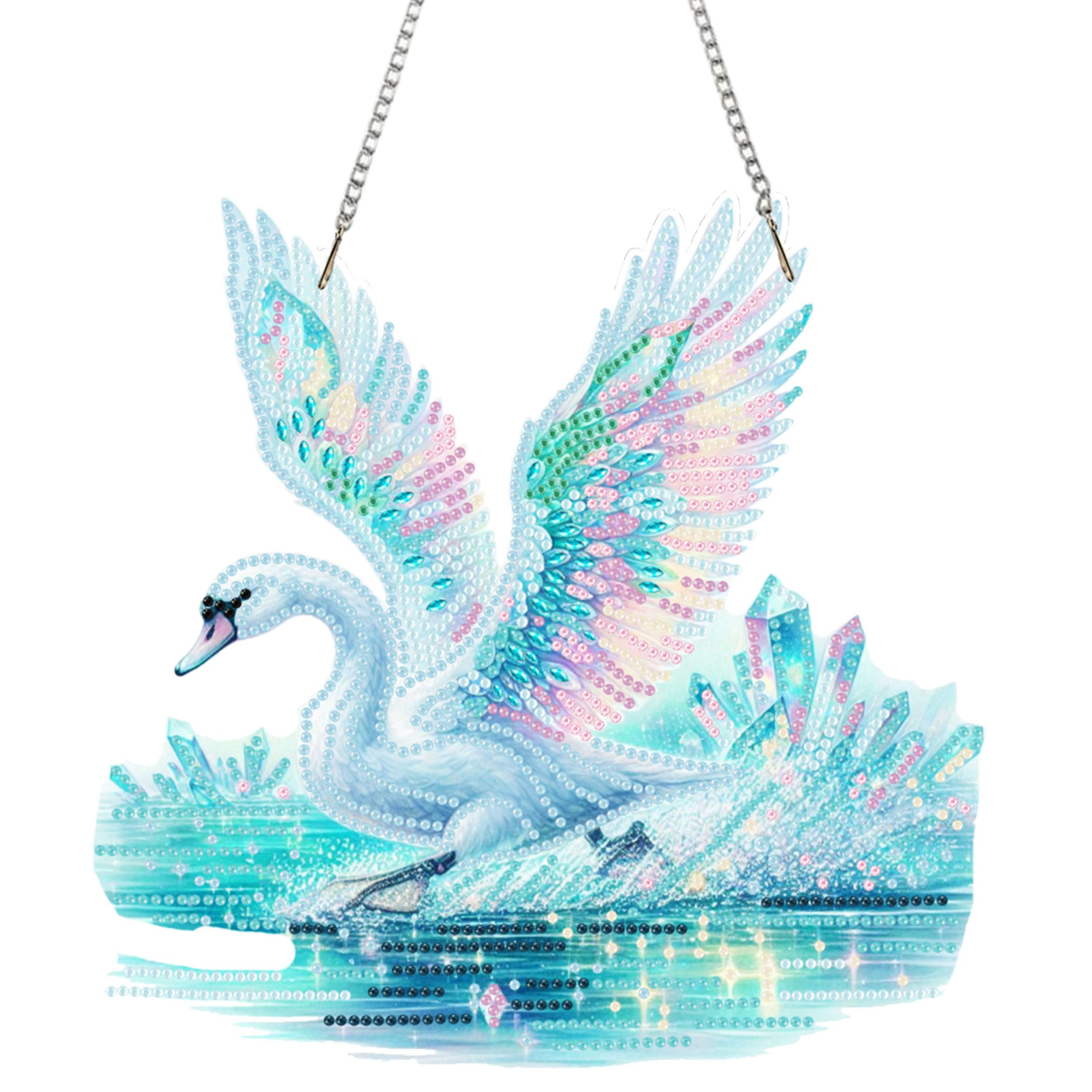 Ristpal Diamond Painting Kits Hanging for Adult, Special Shaped Rhinestone, DIY Acrylic Diamond Art Painting Window Pendants Home Garden Wall Hanging Kits for Home Decor and Gifts (Swans)