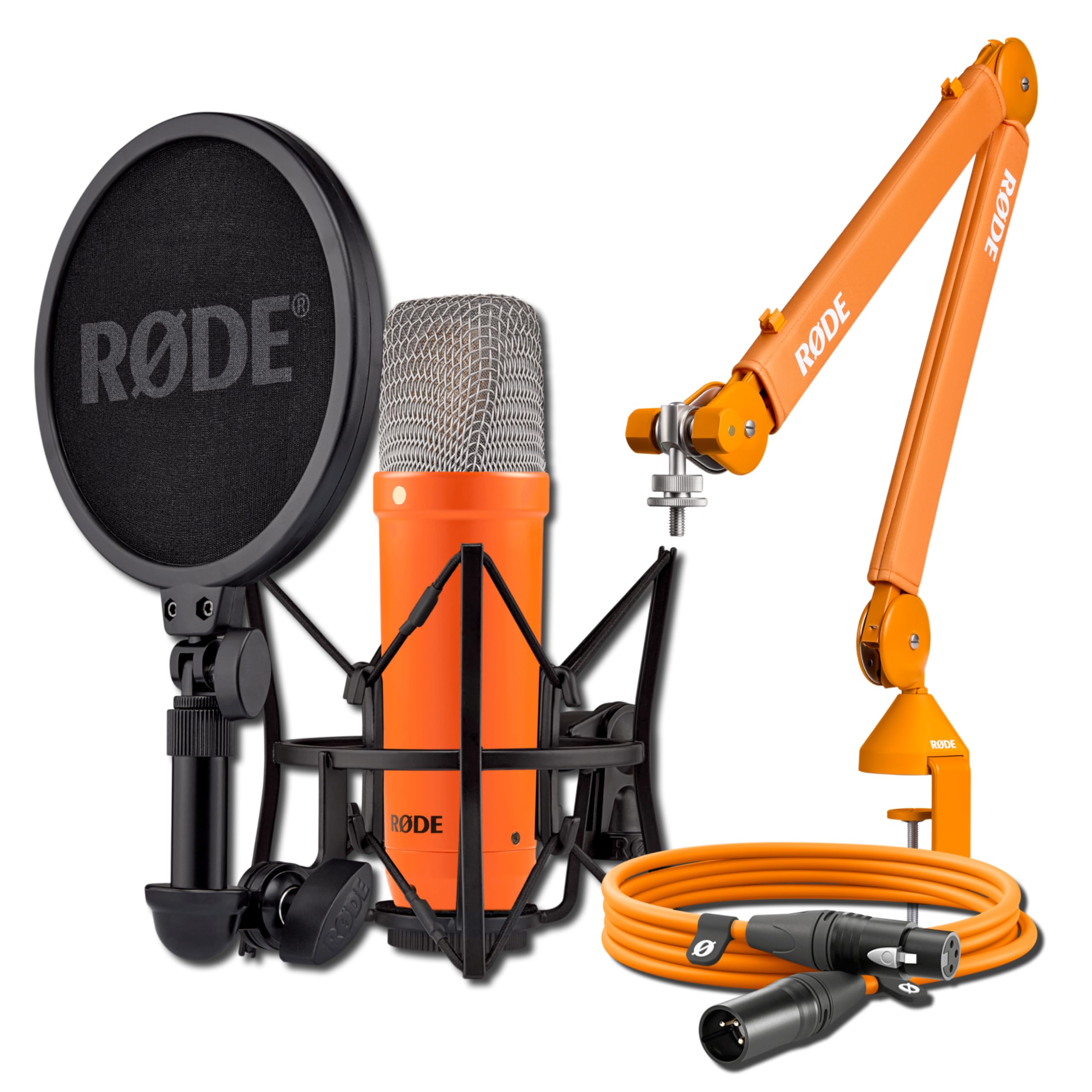 Rode NT1 Signature Series Condenser Microphone (Orange) with Or PSA1+ Studio Boom Arm and XLR-3 Cable (Orange)