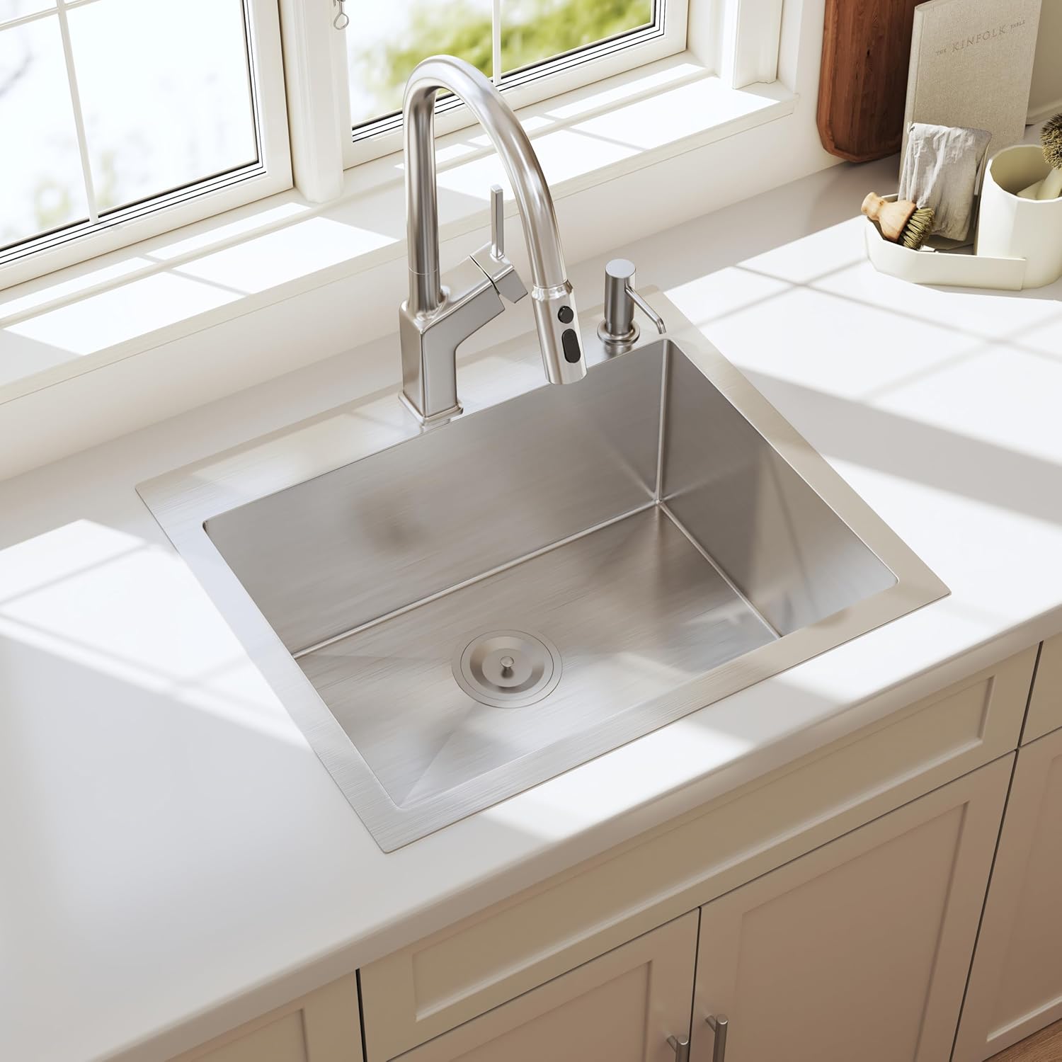 25x22 Drop In Kitchen Sink 25 Inch Topmount 16 Gauge Handmade Stainless Steel Single Bowl Overmount Sinks 25" x 22" x 9"