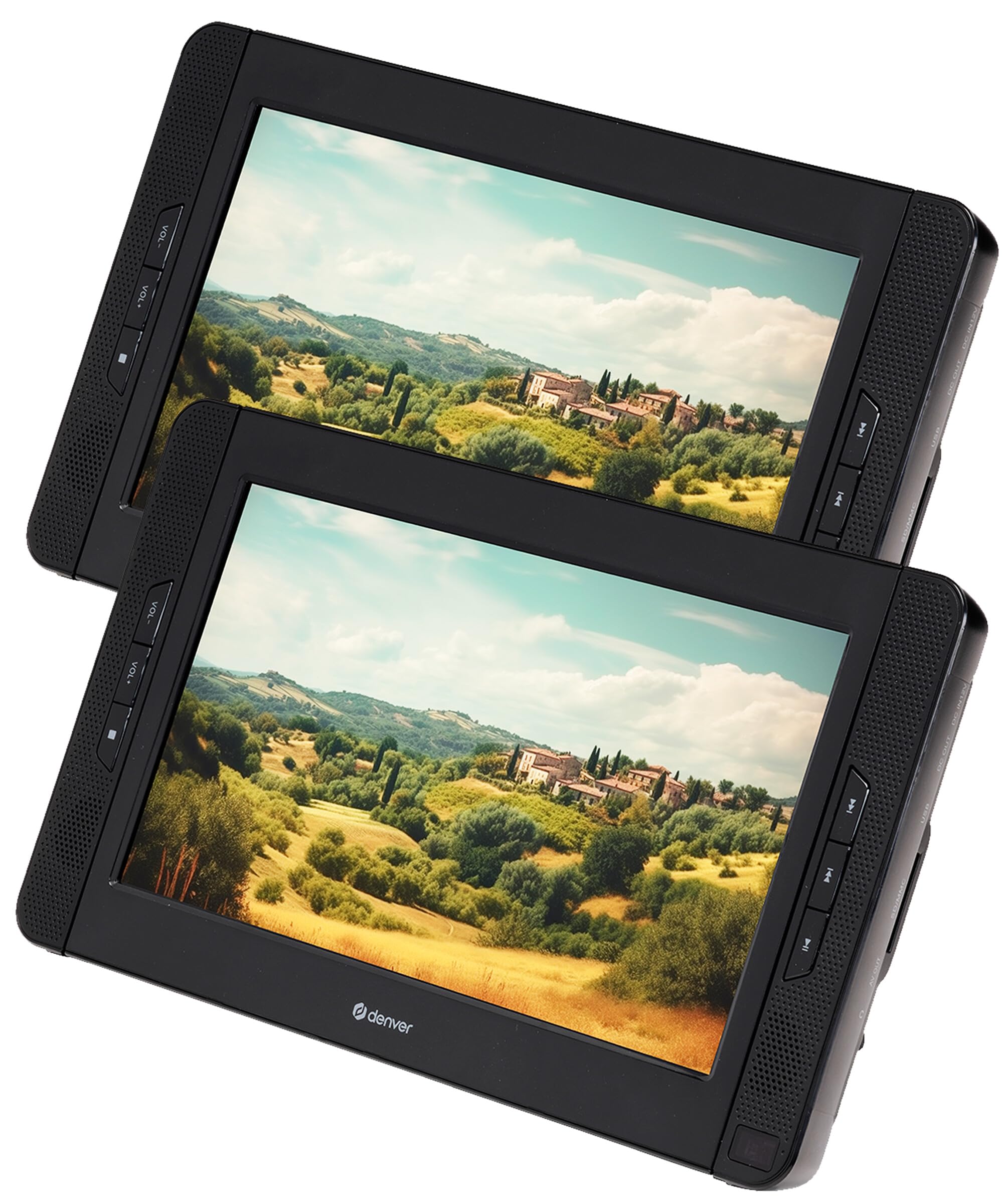 Denver Lecteur DVD Portable Voiture - 10'' - Deux écrans - Chargeur de Voiture - Carte SD et Port USB - Télécommande Incluse - MTW1098