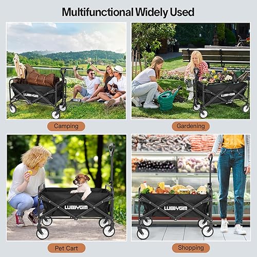 Miniatura 6 de LUBBYGIM Carro plegable plegable carrito de utilidad con ruedas universales y mango ajustable vagón plegable para jardín camping compras uso al aire