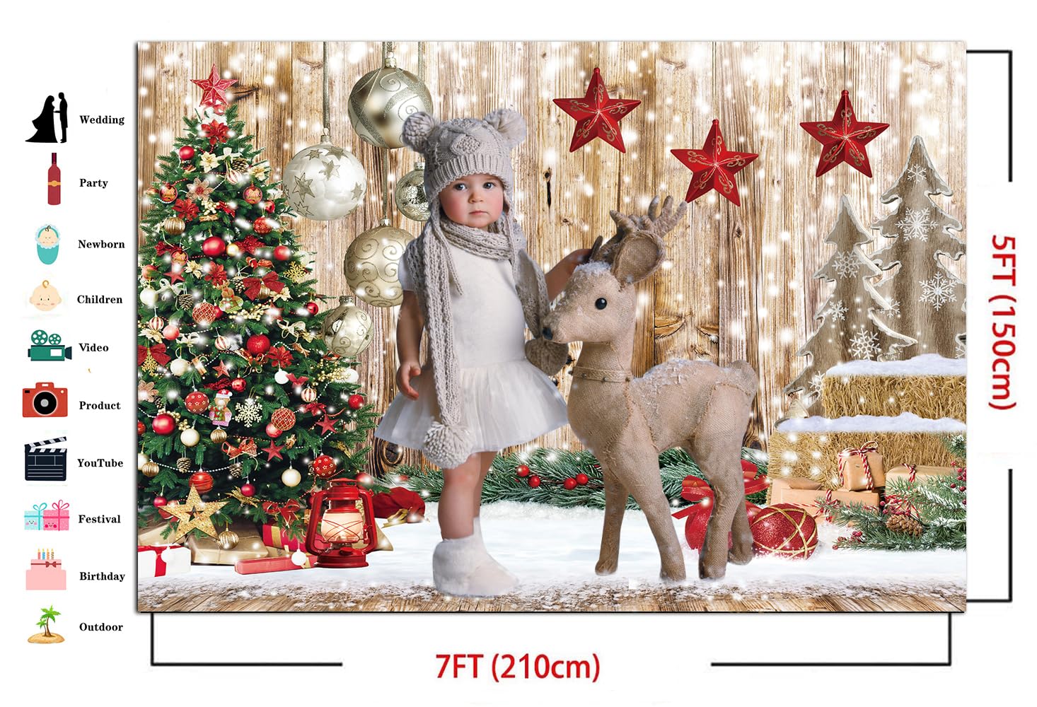 Vinyl Hintergrund Weihnachts-Fotohintergrund 3x2,4m - Mit Weihnachtsbaum,  Geschenken \u0026 Schnee - Für Foto-Shootings \u0026 Party-Deko Fotografie Hintergrund, image size:1466x1000