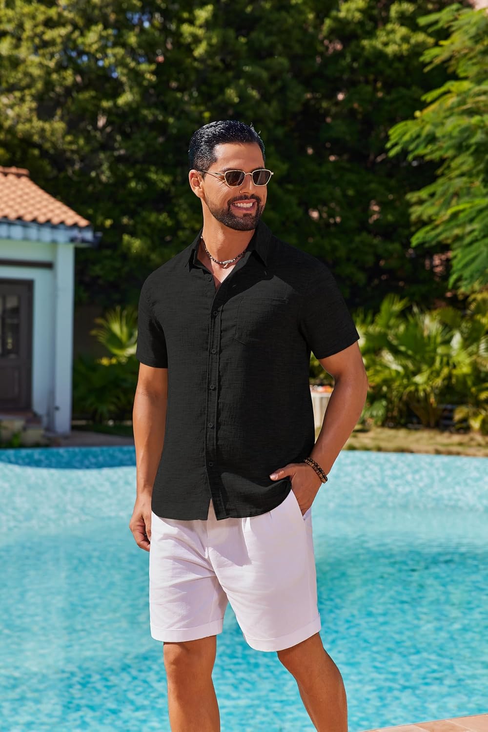 COOFANDY Short Sleeve Button Down Shirts for Men Casual Summer Beach Shirts Wedding Tops with Pocket - Image 2