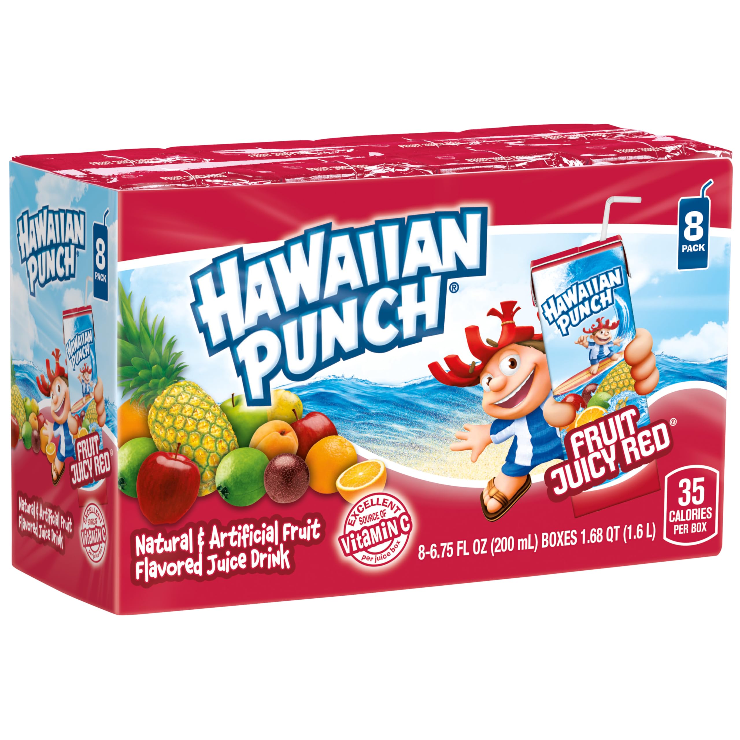 Hawaiian Punch Fruit Juicy Red Juice Drink, 6.75 fl oz boxes, 32 Count (4 Packs of 8), Ready-to-drink, On-the-go, Caffeine-free, Carbonation-free, Gluten-free, Excellent Source of Vitamin C