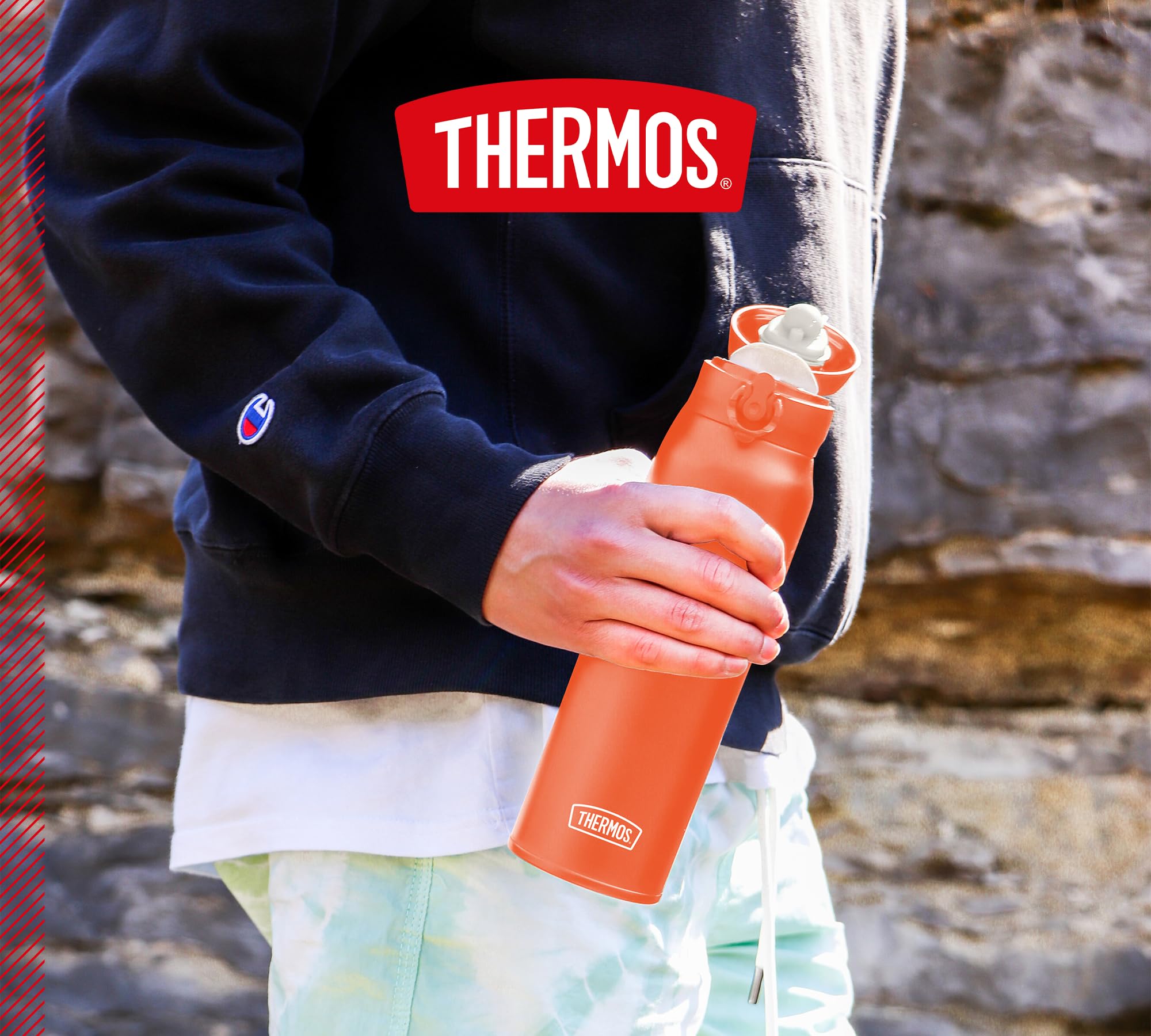 THERMOS Bouteille isotherme, en acier inoxydable, 0,50 l, orange brillant mat, 10 h chaud/20 h froid, entièrement étanche, pour eau, thé, boissons calmes