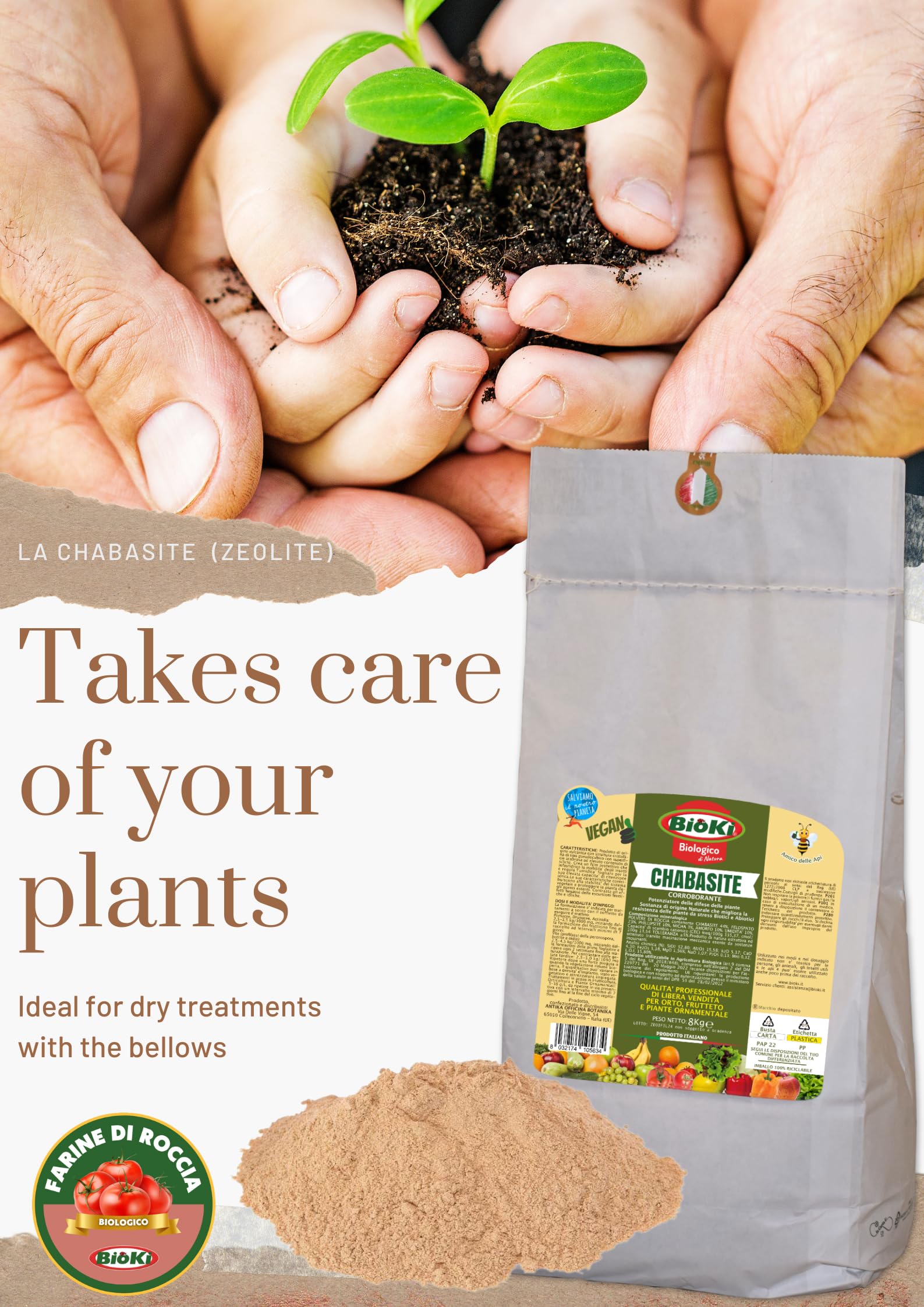 Bioki Zeolite Cabasite Naturale per Agricoltura Bio, 8 kg