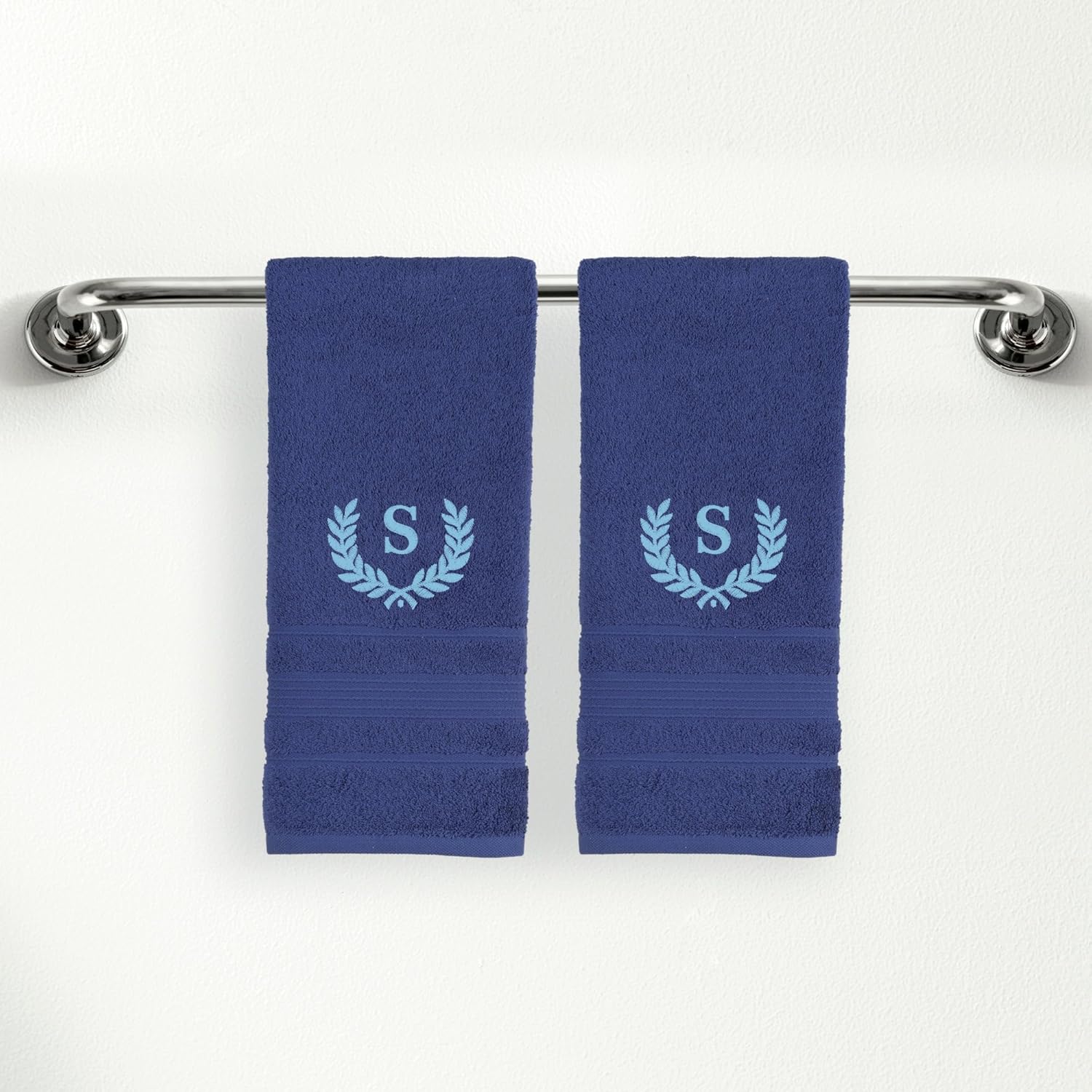 Personalized Custom Monogrammed Navy Blue Hand Towels Set