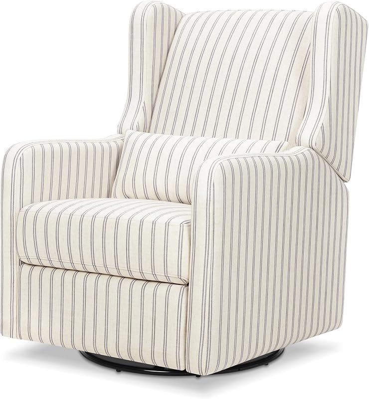 Carter's by Davinci Arlo Recliner, Performance Charcoal Double Stripe Linen | Silla infantil reclinable Glider con giro de 360° - Silla mecedora Glider certificada GREENGUARD Gold y FSC