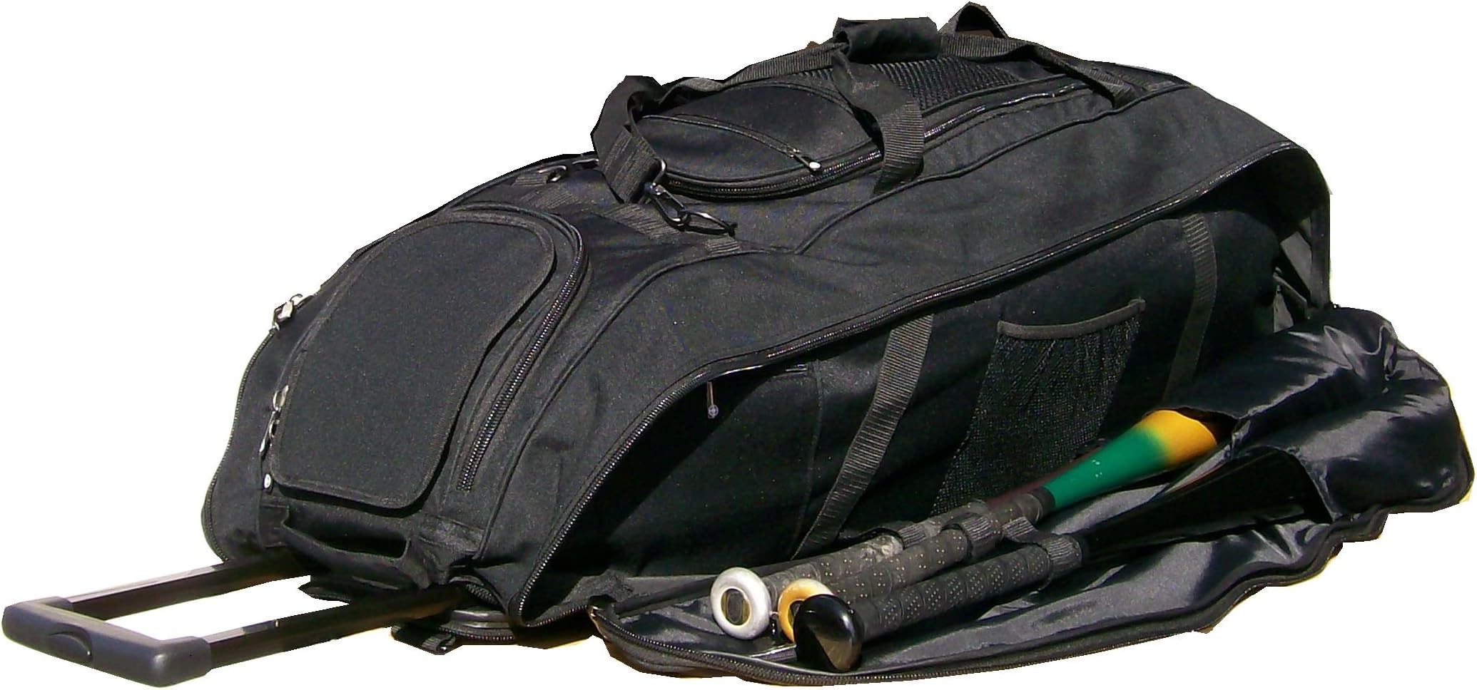 MAXOPS Catchers Bag in Solid Black Cobra XL III Three Wheels Softball Baseball Bat Equipment Roller Bag