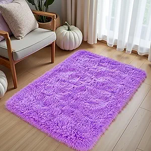 Purple Area Rugs for Bedroom Living Room, 2x3 Soft Fluffy Fuzzy Shag Plush Furry Carpet, Large Indoor Floor Mat for Kids Nursery Home Dorm Office Decor Aesthetic