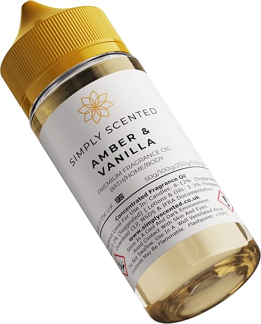 Simply Scented (Amber & Vanilla, 10ml) Scents for Candle Making  Fragrance Oil Essential Scent Set for Diffusers Bath Bombs Perfume Soy Wax Melts Room Humidifier Diffuser Soap Slime, Clear