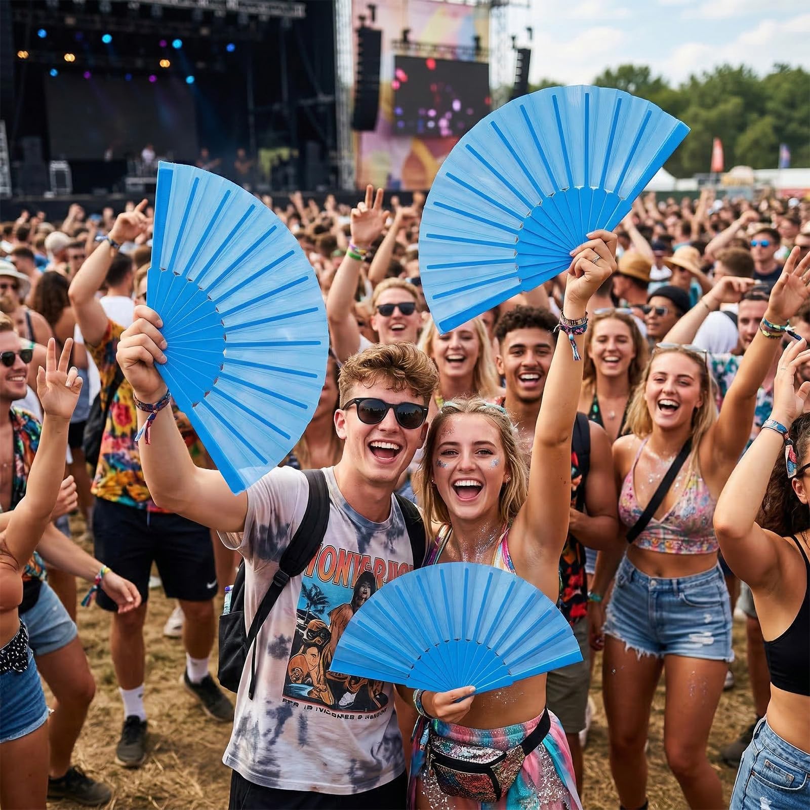 Handwaaier-spaanse waaier blauw - verkoeling in de zomer - Cadeaus & gadgets kopen | o.a