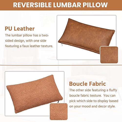 Miniatura 6 de Yaheetech Silla decorativa, silla de sala de estar, sillón de piel sintética de mediados de siglo, almohada lumbar, cómoda silla de lectura